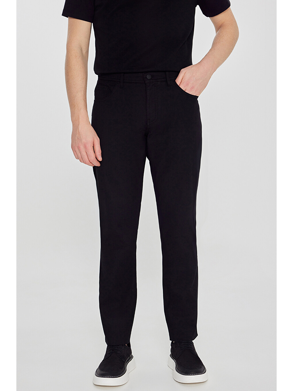 Erkek Siyah Pamuklu Slim Fit Dar Kesim 5 Cepli Armürlü Esnek Pantolon-1