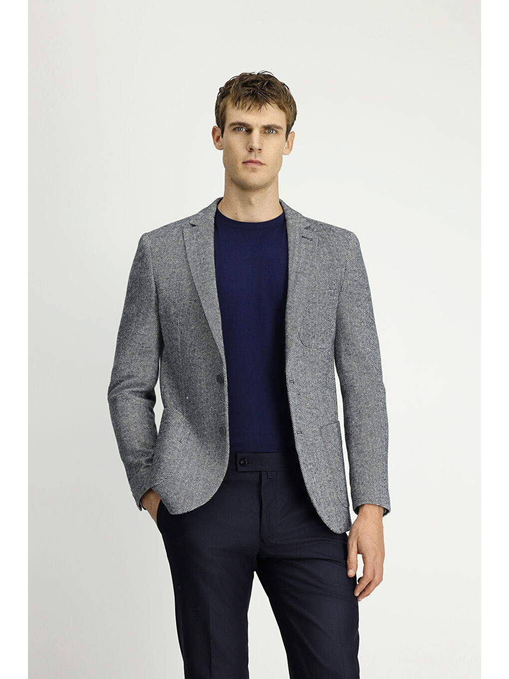 Lacivert 7 Drop Super Slim Fit Eksra Dar Kesim Desenli Spor Ceket