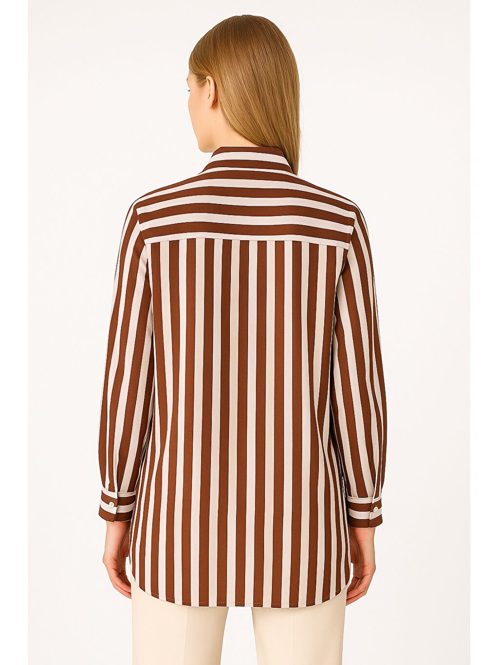 Modal Dokulu Bordo Çizgili Cepli Gömlek-1