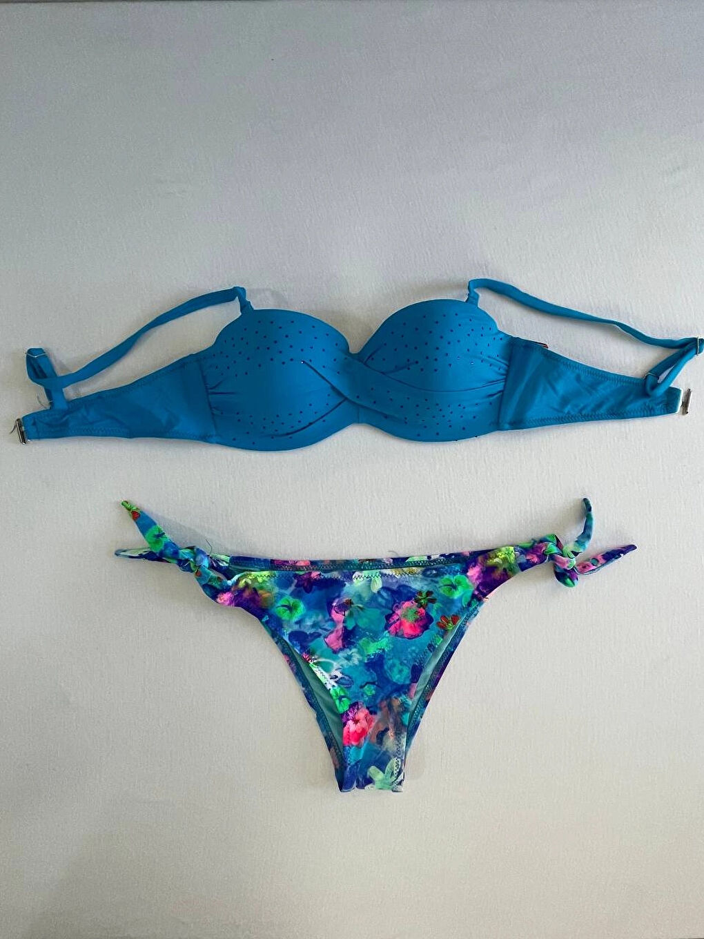 Kadın Mavi Taş İşlemeli Desenli Astarlı Bikini Takım HZL25S-LC203-1