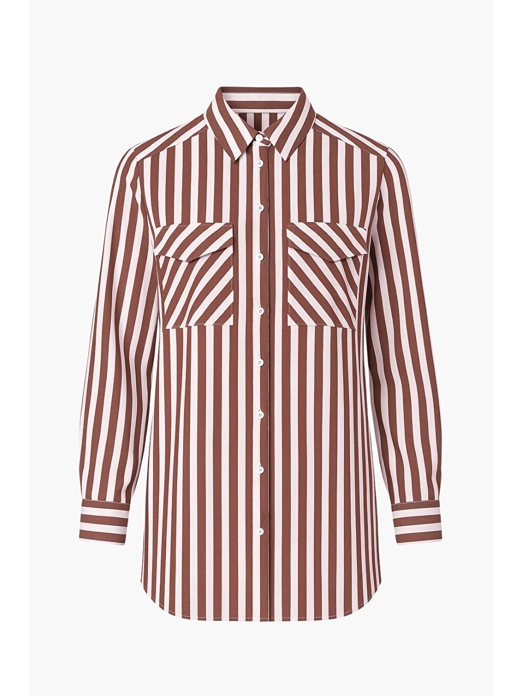 Modal Dokulu Bordo Çizgili Cepli Gömlek-2