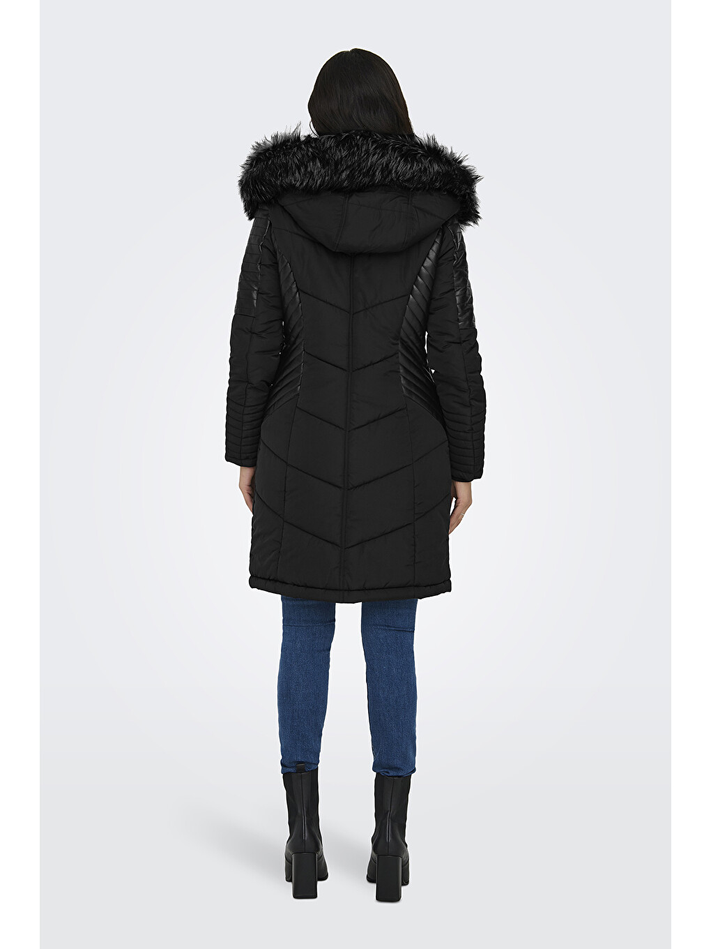Siyah Onlnewlinette Slim Fit Kapüşonlu Kadın Mont 15295396-1