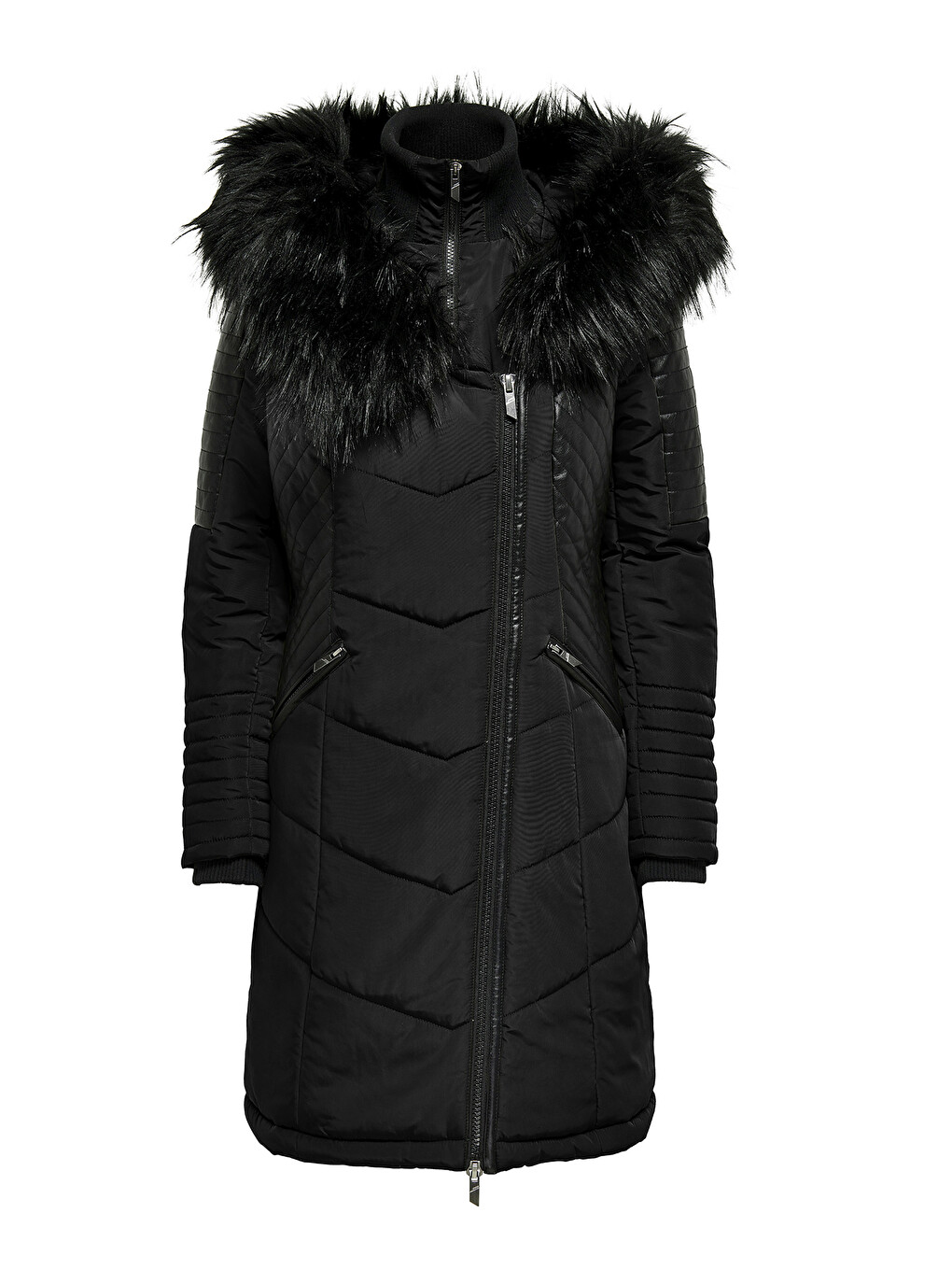 Siyah Onlnewlinette Slim Fit Kapüşonlu Kadın Mont 15295396-2