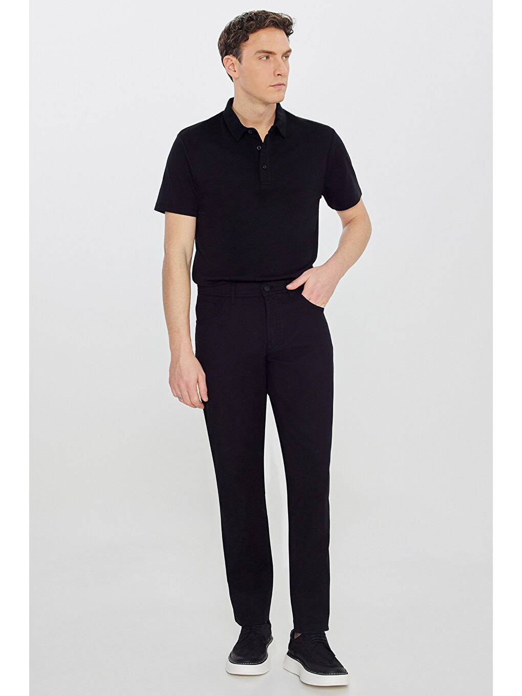 Erkek Siyah Pamuklu Slim Fit Dar Kesim 5 Cepli Armürlü Esnek Pantolon-2