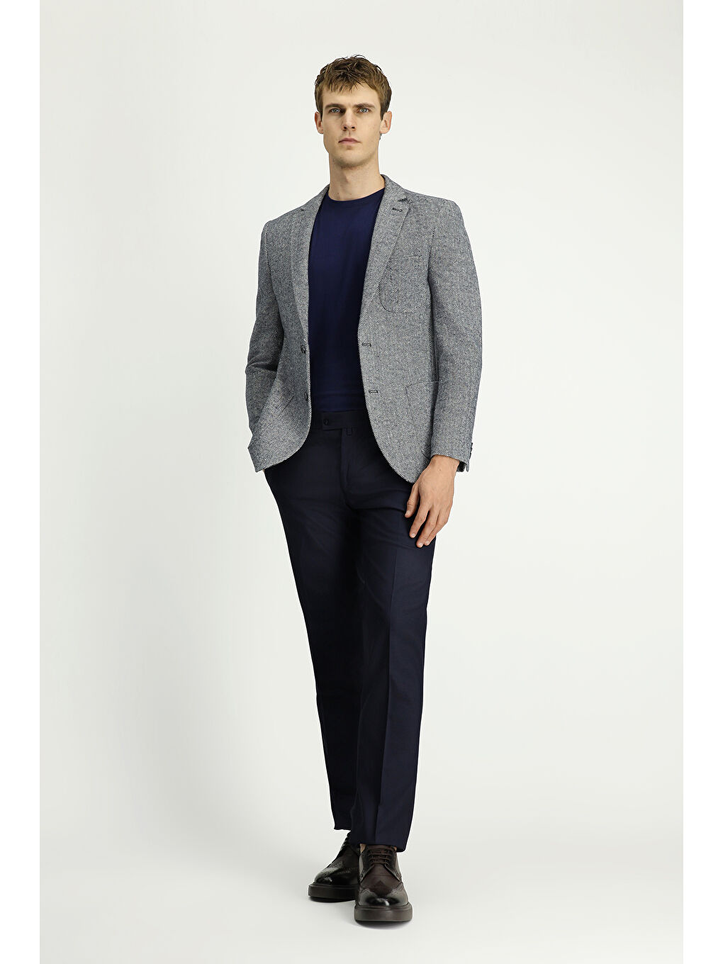 Lacivert 7 Drop Super Slim Fit Eksra Dar Kesim Desenli Spor Ceket-1