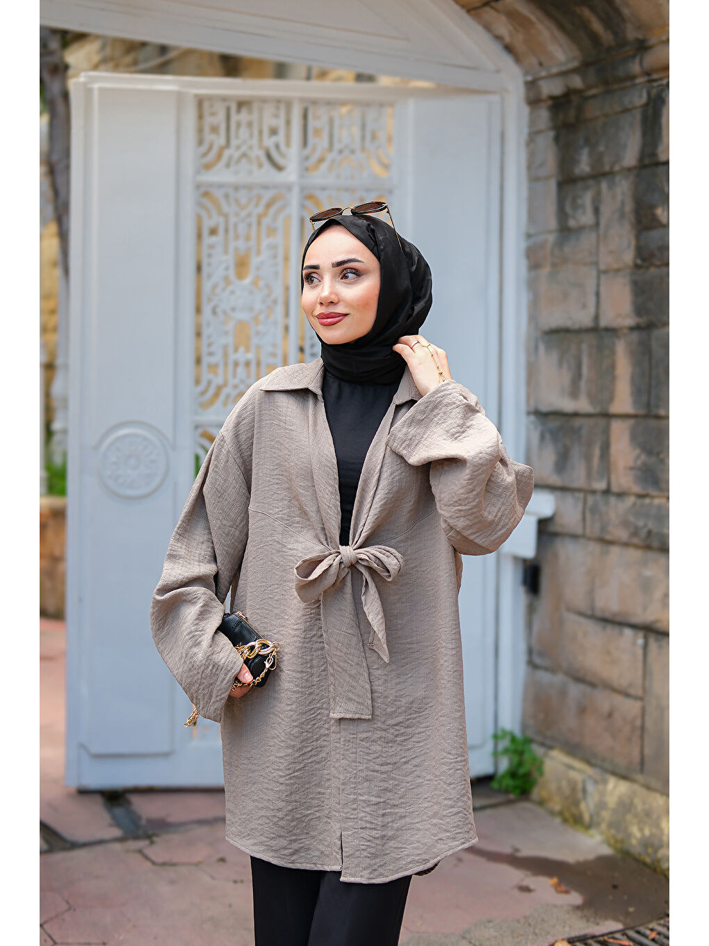 Kadın Önden Bağlamalı Ceket Gri-1