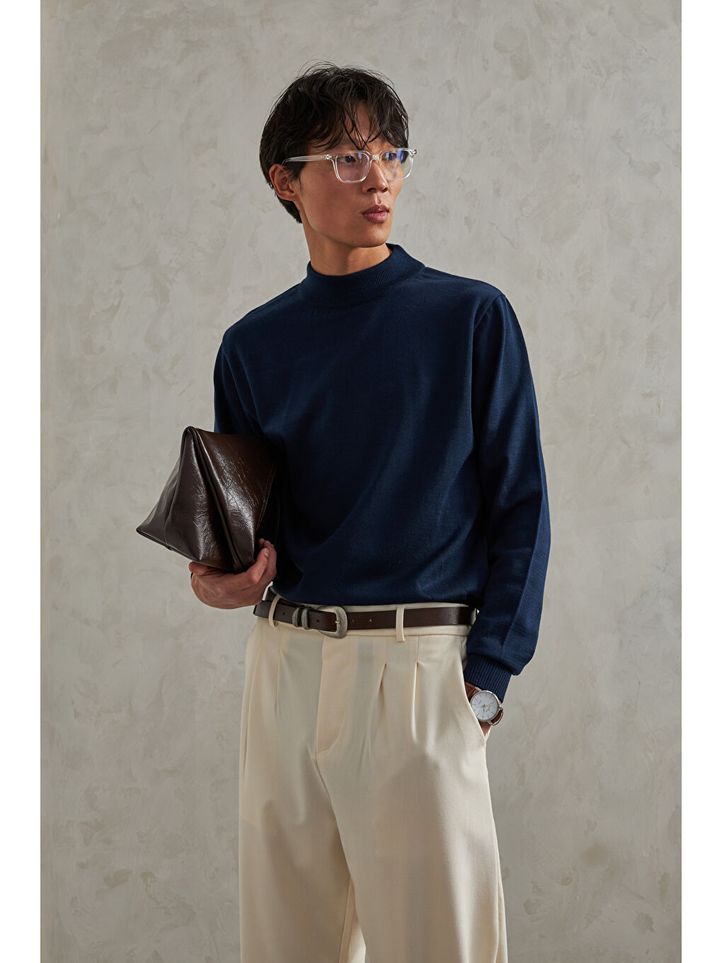 Lacivert Erkek Yarım Balıkçı Oversize Basıc Triko Kazak-2