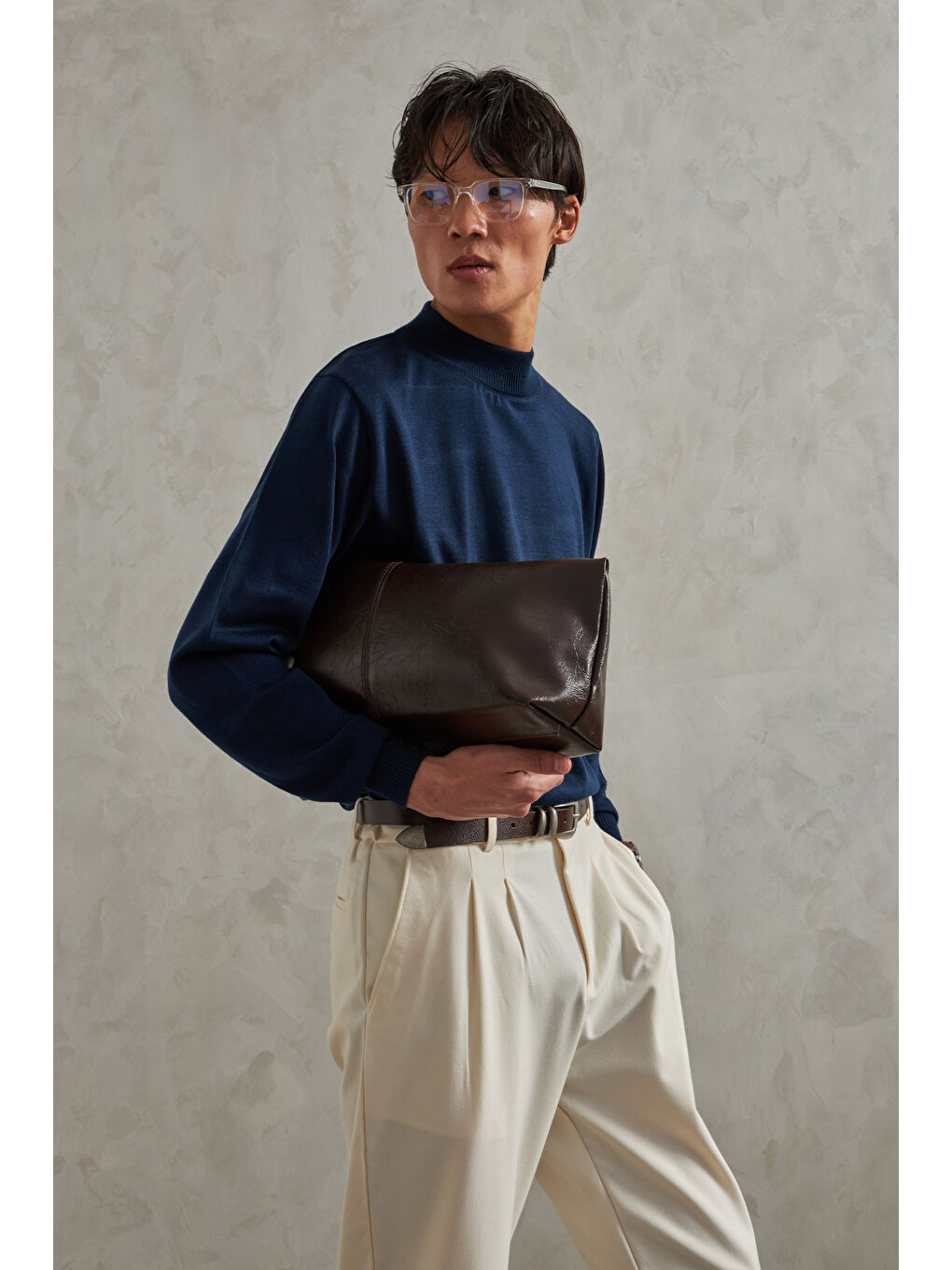 Lacivert Erkek Yarım Balıkçı Oversize Basıc Triko Kazak-3