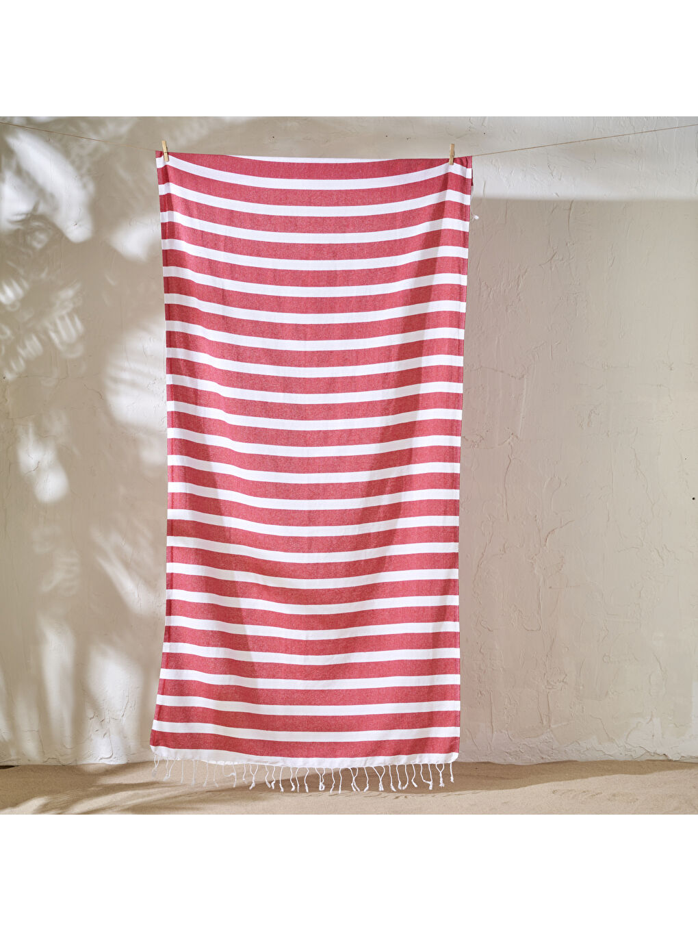 %100 Pamuk Lua Çizgili Peştamal Kırmızı (95x180 cm)