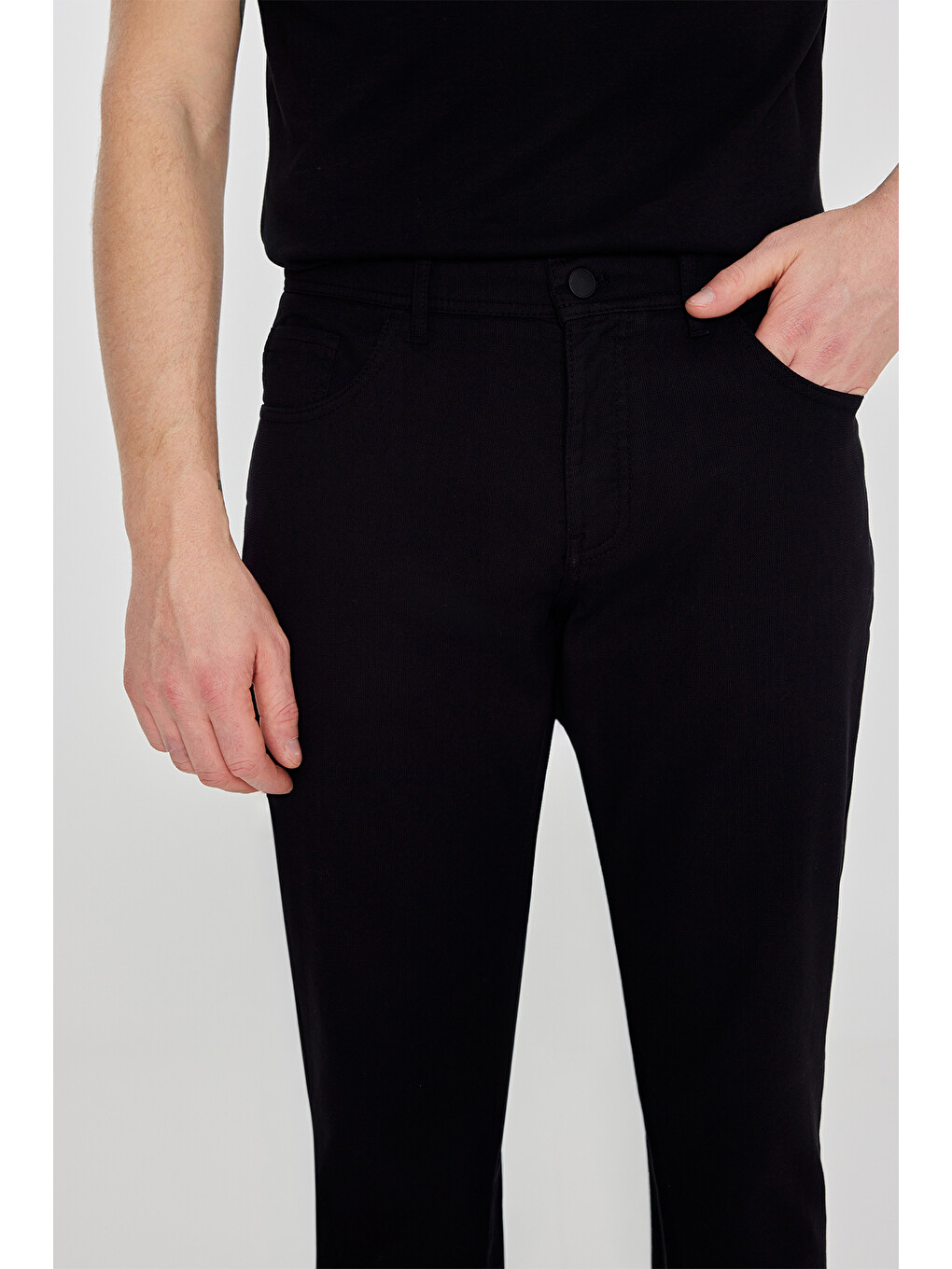 Erkek Siyah Pamuklu Slim Fit Dar Kesim 5 Cepli Armürlü Esnek Pantolon-3