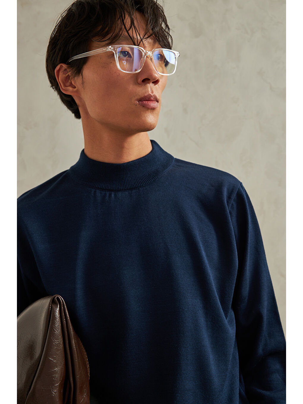 Lacivert Erkek Yarım Balıkçı Oversize Basıc Triko Kazak-4