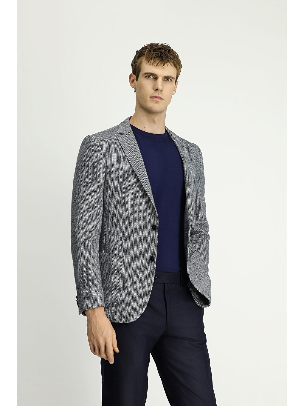 Lacivert 7 Drop Super Slim Fit Eksra Dar Kesim Desenli Spor Ceket-3