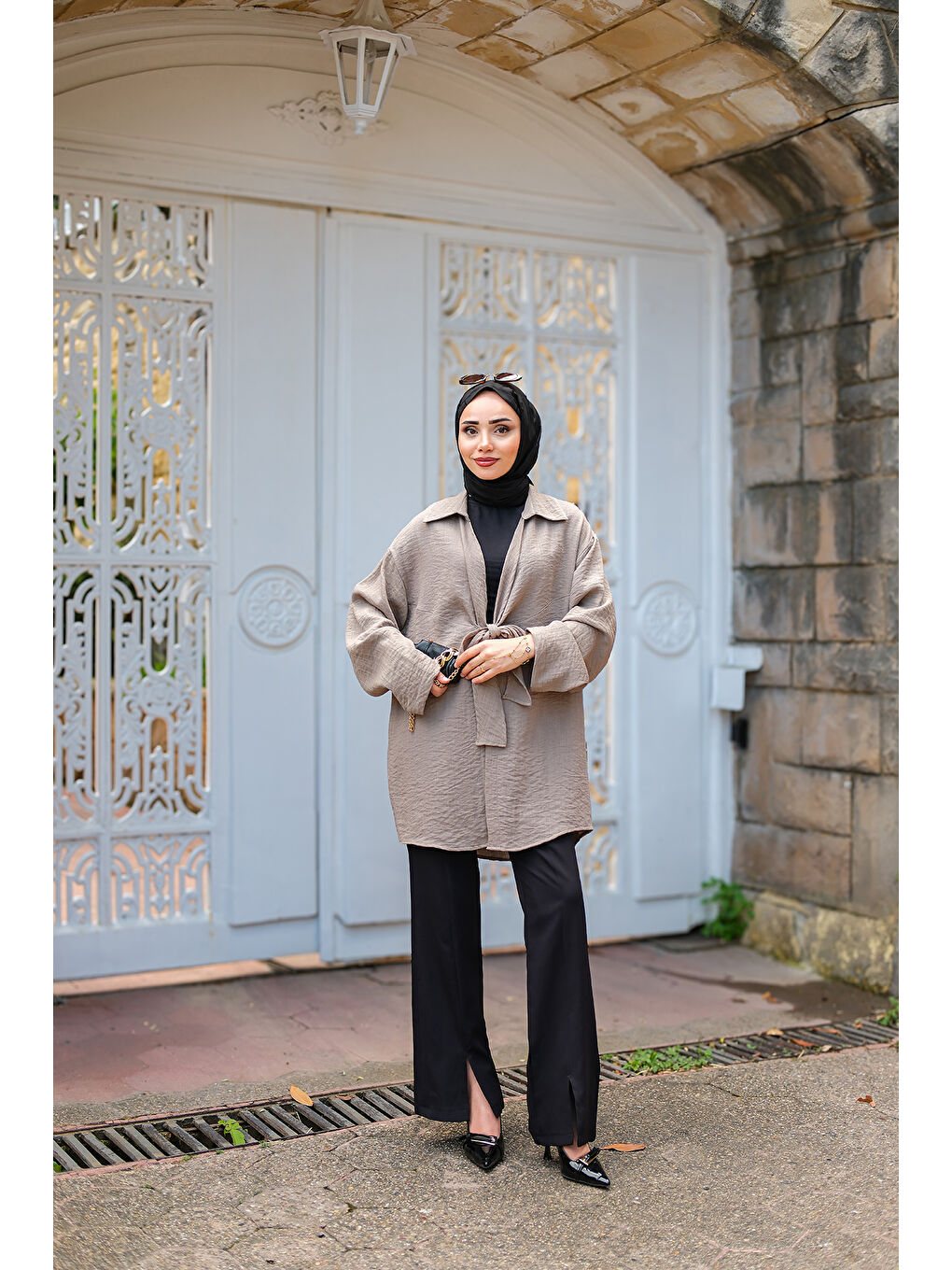 Kadın Önden Bağlamalı Ceket Gri-3