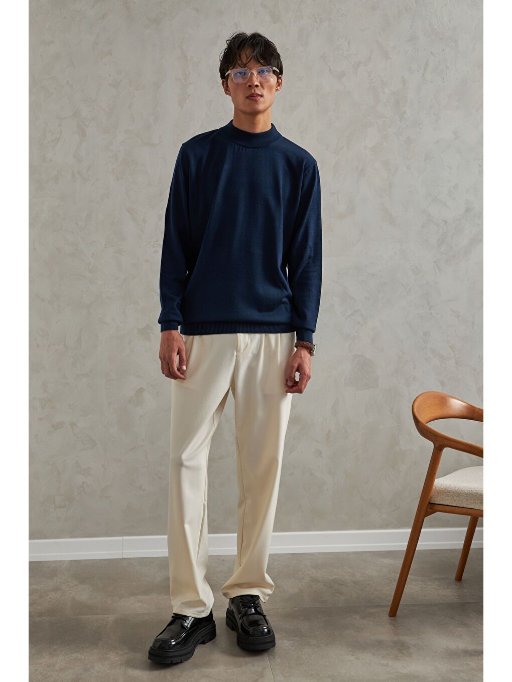 Lacivert Erkek Yarım Balıkçı Oversize Basıc Triko Kazak-5