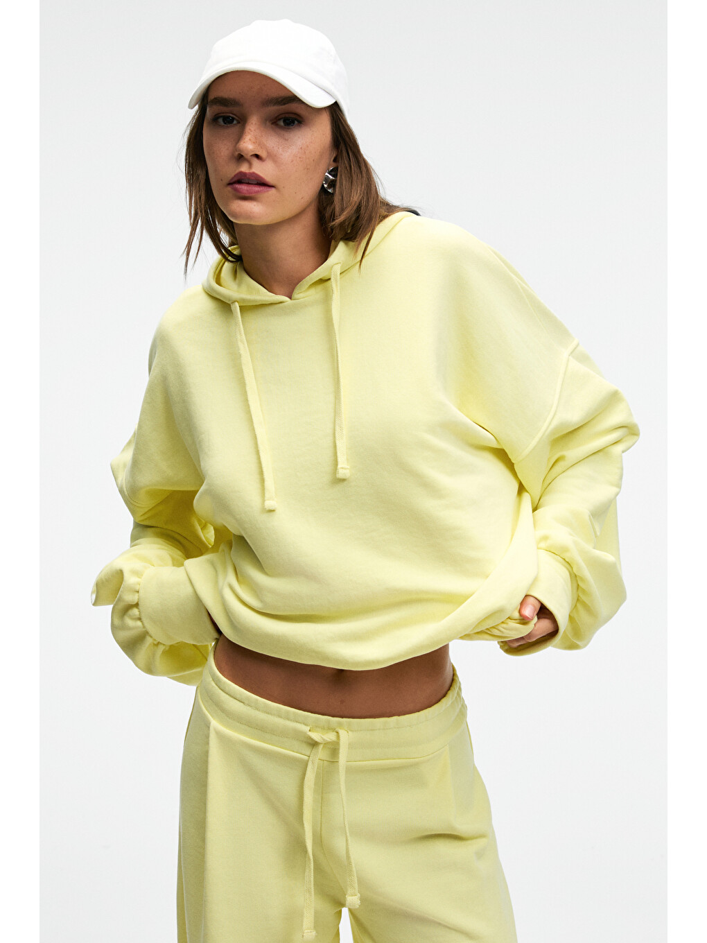 Olvera Kadın Kapüşonlu Etek Ucu Balon Oversize Sarı Sweatshirt-2