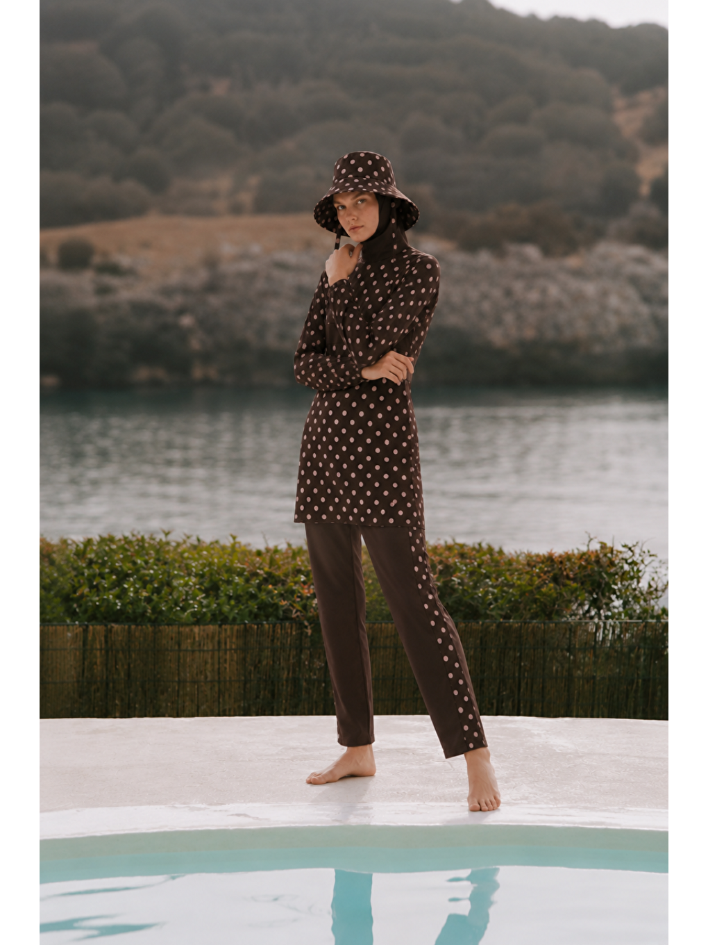 Kahverengi Pearl Dot | Pudra Puantiyeli Kahve Tesettür Mayo 5 Li Set-2
