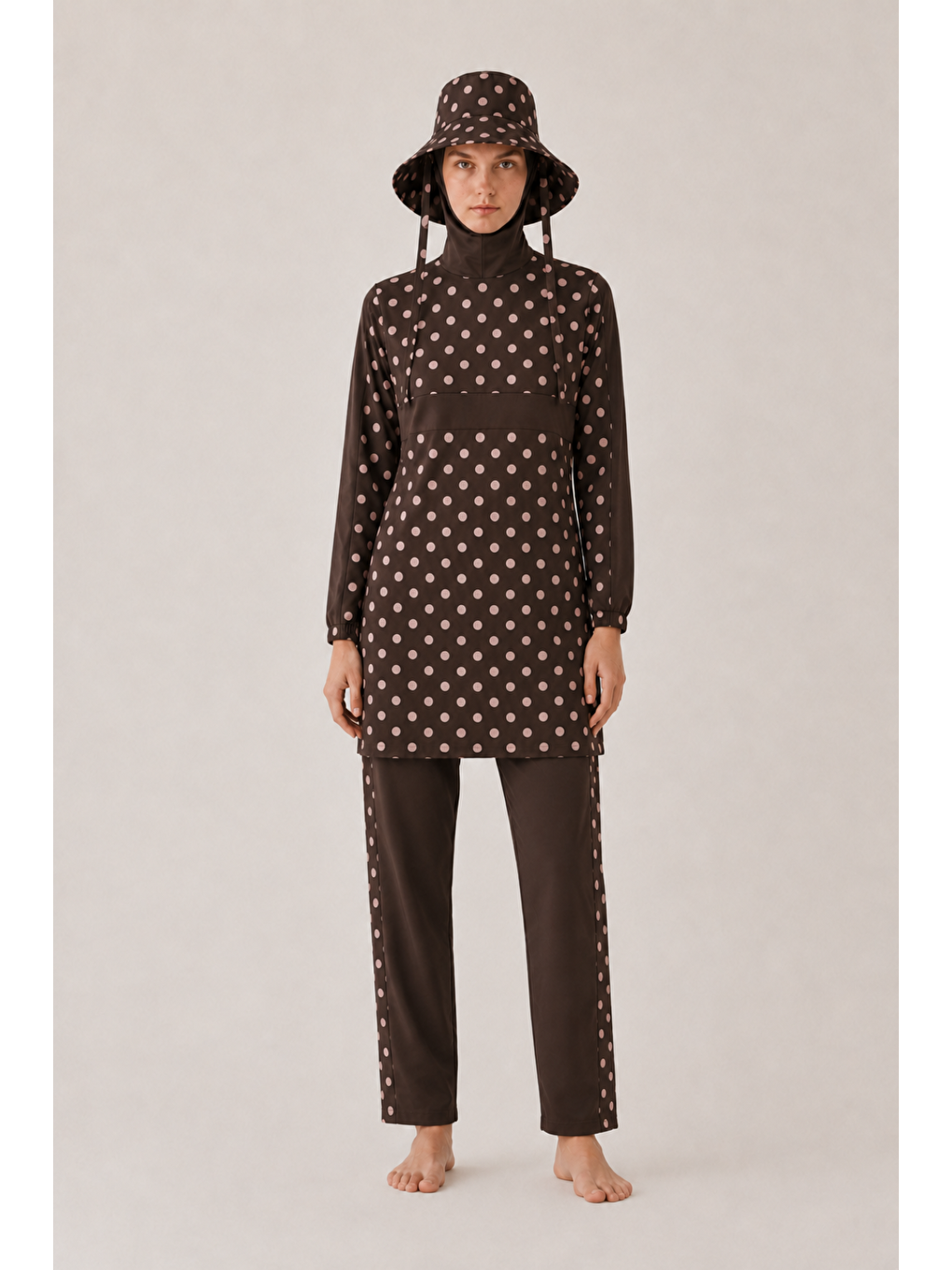Kahverengi Pearl Dot | Pudra Puantiyeli Kahve Tesettür Mayo 5 Li Set-3