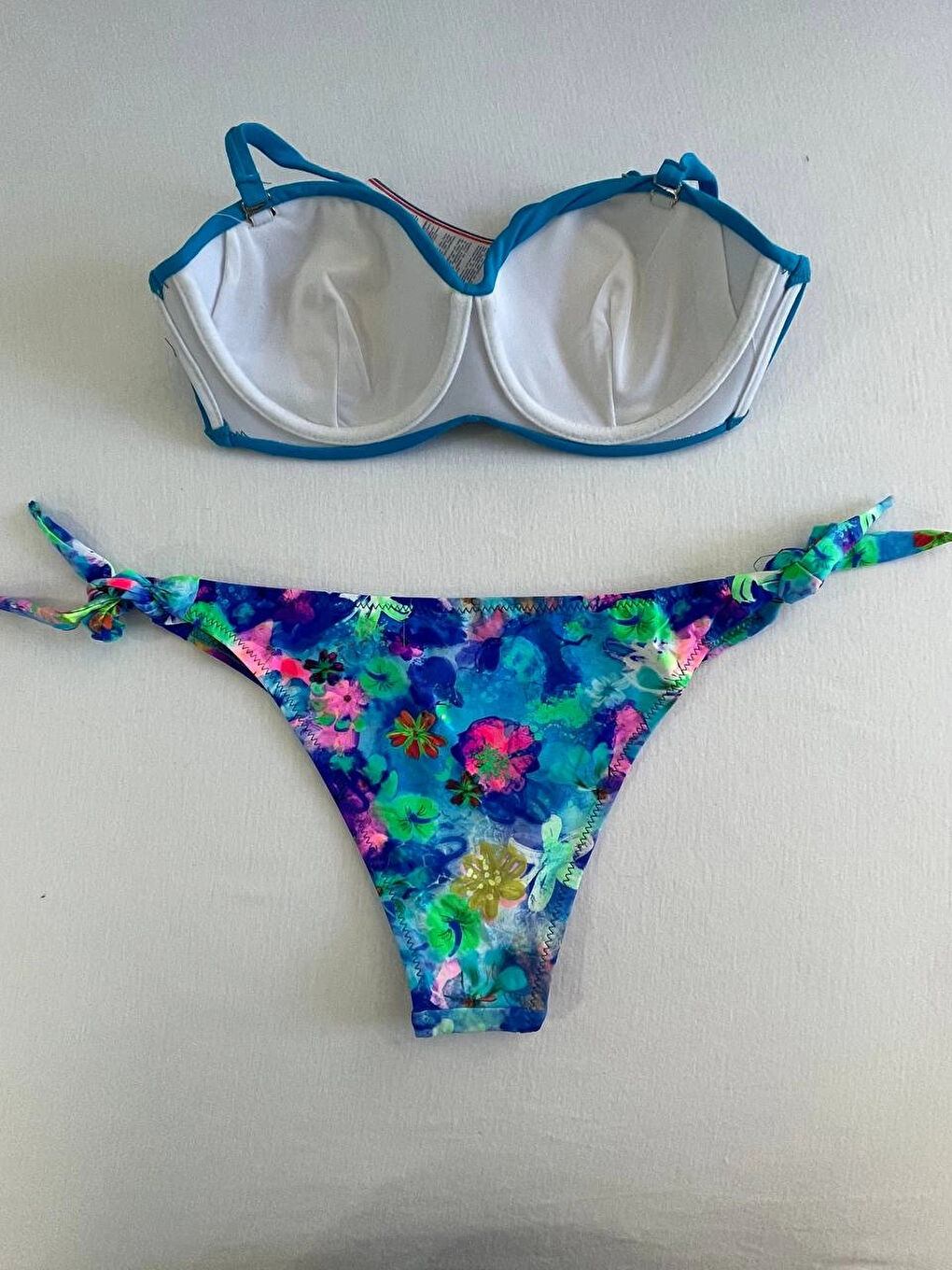 Kadın Mavi Taş İşlemeli Desenli Astarlı Bikini Takım HZL25S-LC203-4