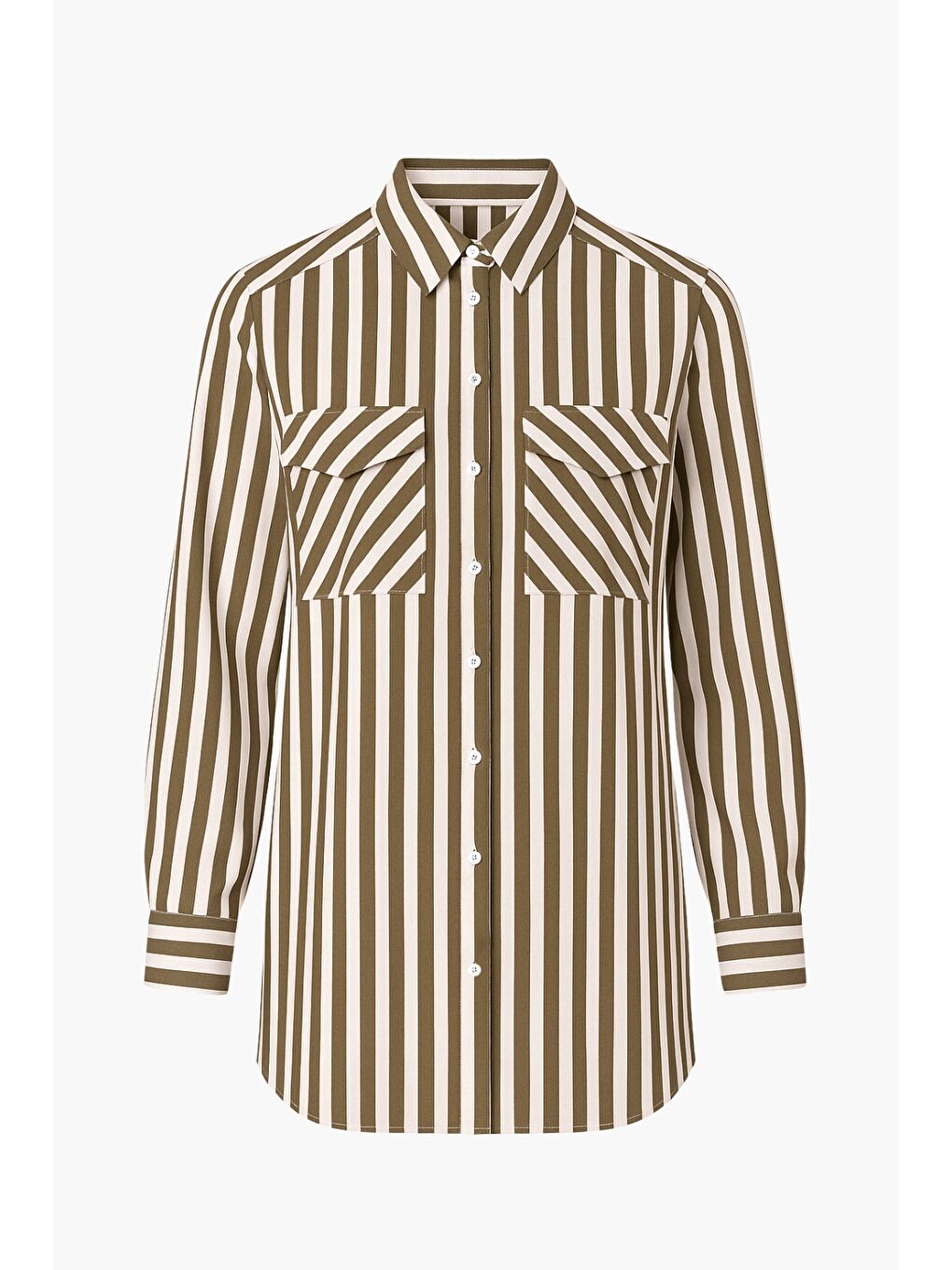 Modal Dokulu Kahverengi Çizgili Cepli Gömlek