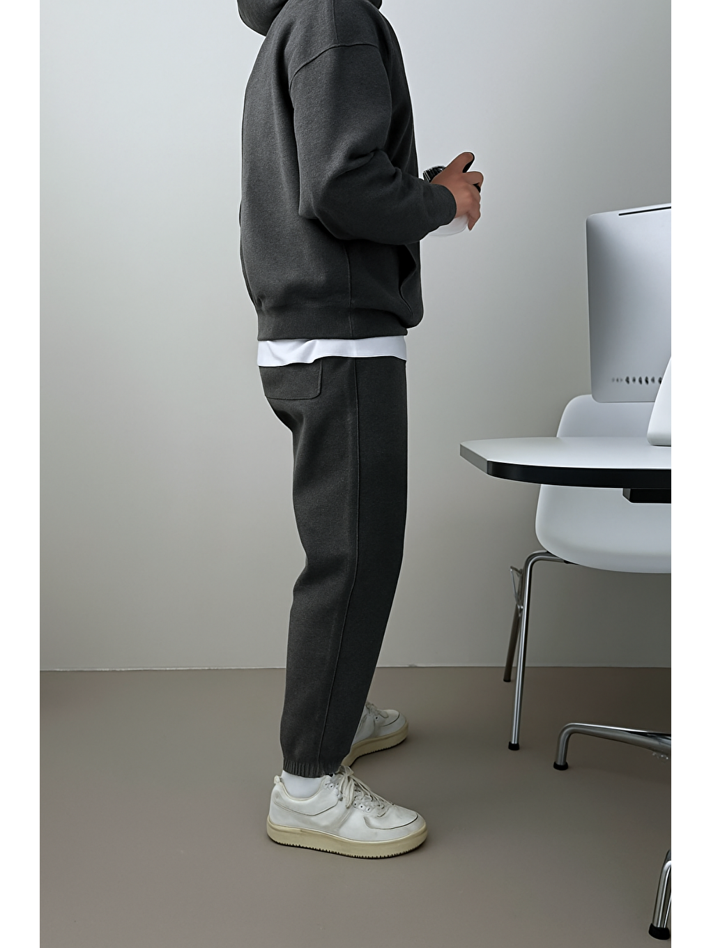 Gri Erkek Eşofman Takımı Şardonlu 3 İplik İçi Polarlı Günlük Eşofman Takımı 3İPLİK-TAKIM-2