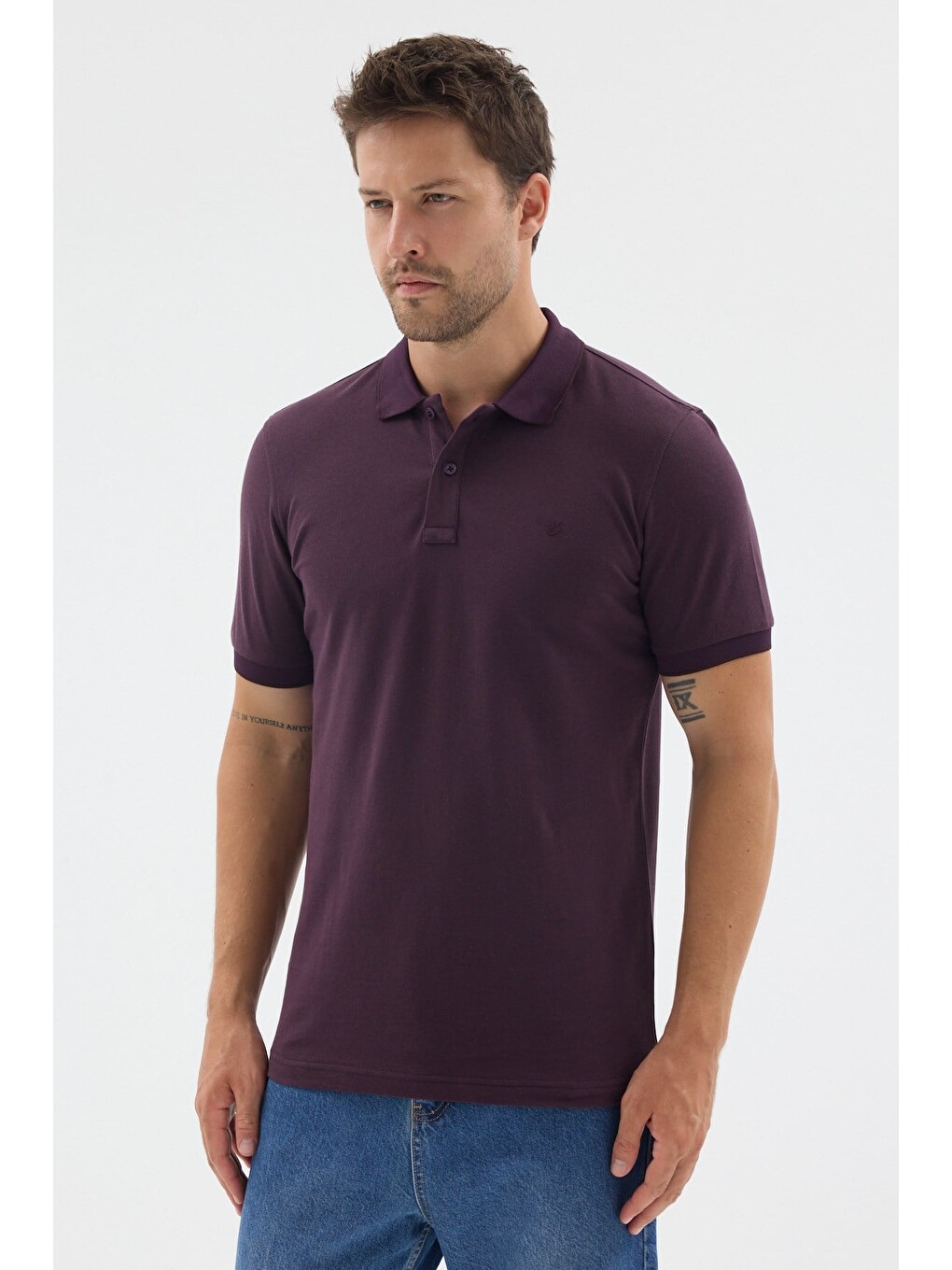 Mürdüm Mor Polo Yaka Pike Kısa Kol Slim Fit %100 Pamuk Tişört 1011260171-2