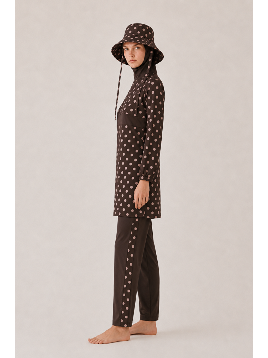 Kahverengi Pearl Dot | Pudra Puantiyeli Kahve Tesettür Mayo 5 Li Set-4