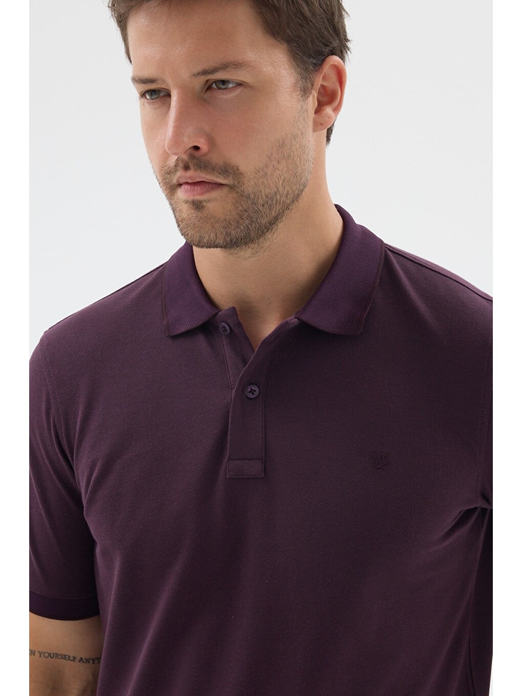 Mürdüm Mor Polo Yaka Pike Kısa Kol Slim Fit %100 Pamuk Tişört 1011260171-3