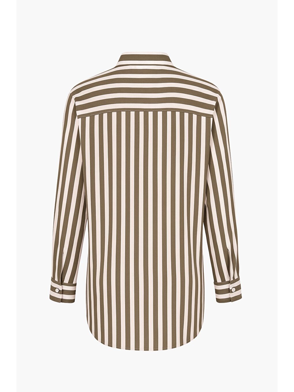 Modal Dokulu Kahverengi Çizgili Cepli Gömlek-1