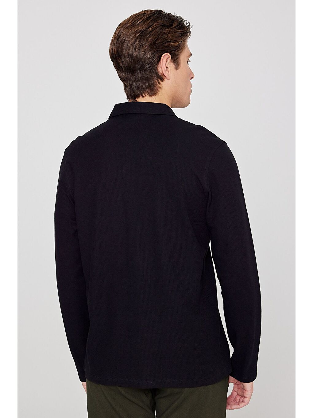 Erkek Siyah %100 Pamuk Slim Fit Dar Kesim Polo Yaka Jakarlı Triko Tişört-4