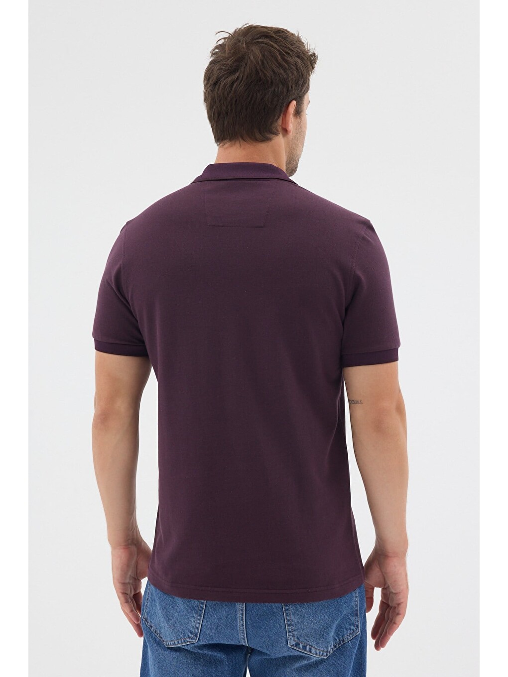 Mürdüm Mor Polo Yaka Pike Kısa Kol Slim Fit %100 Pamuk Tişört 1011260171-4