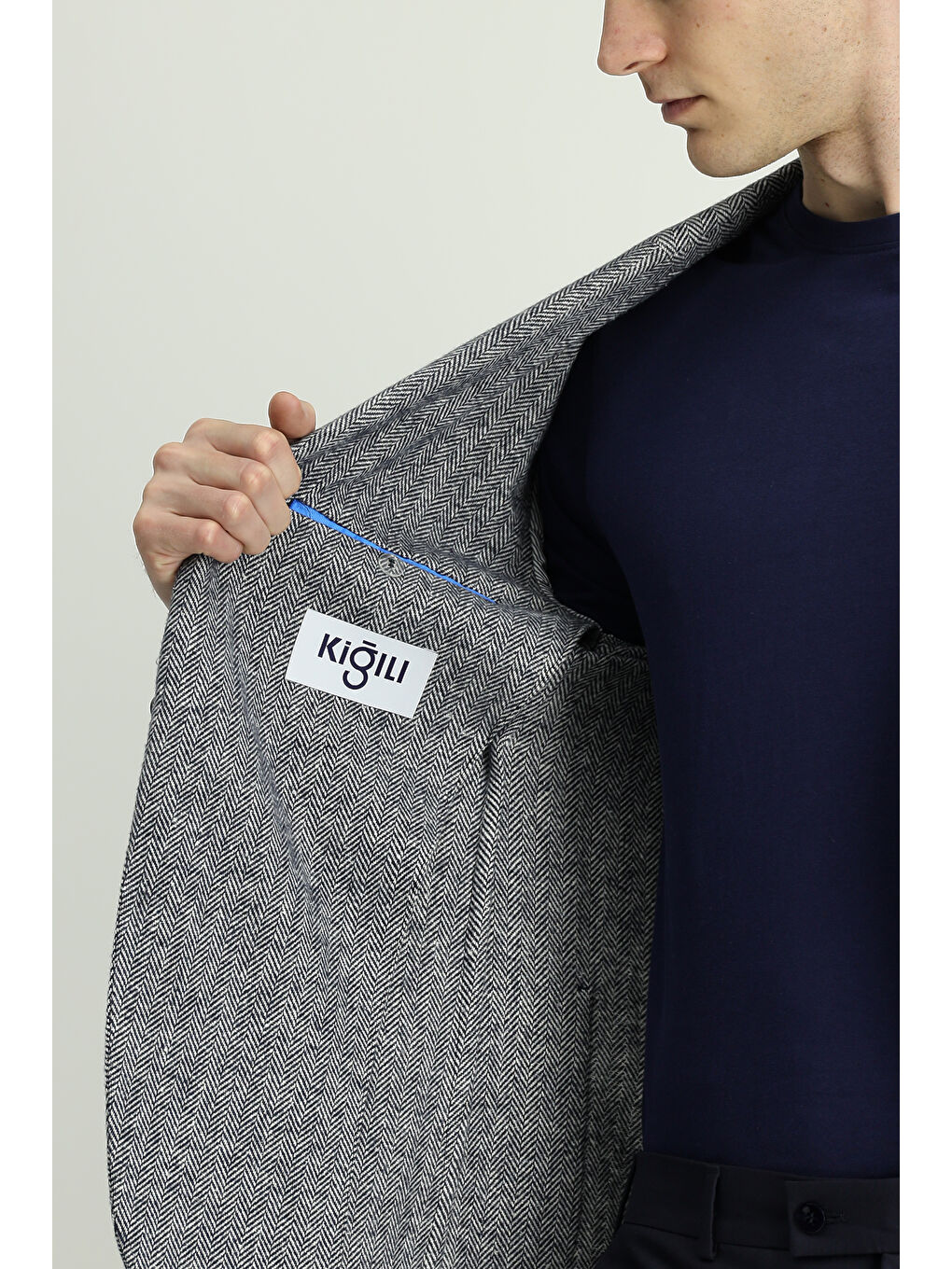 Lacivert 7 Drop Super Slim Fit Eksra Dar Kesim Desenli Spor Ceket-5