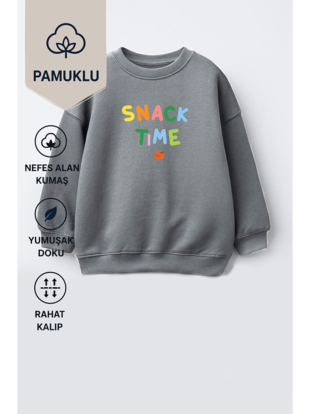 Antrasit Unisex Çocuk 3 İplik Kumaş Pamuklu Slogan Baskılı Sweatshirt-1