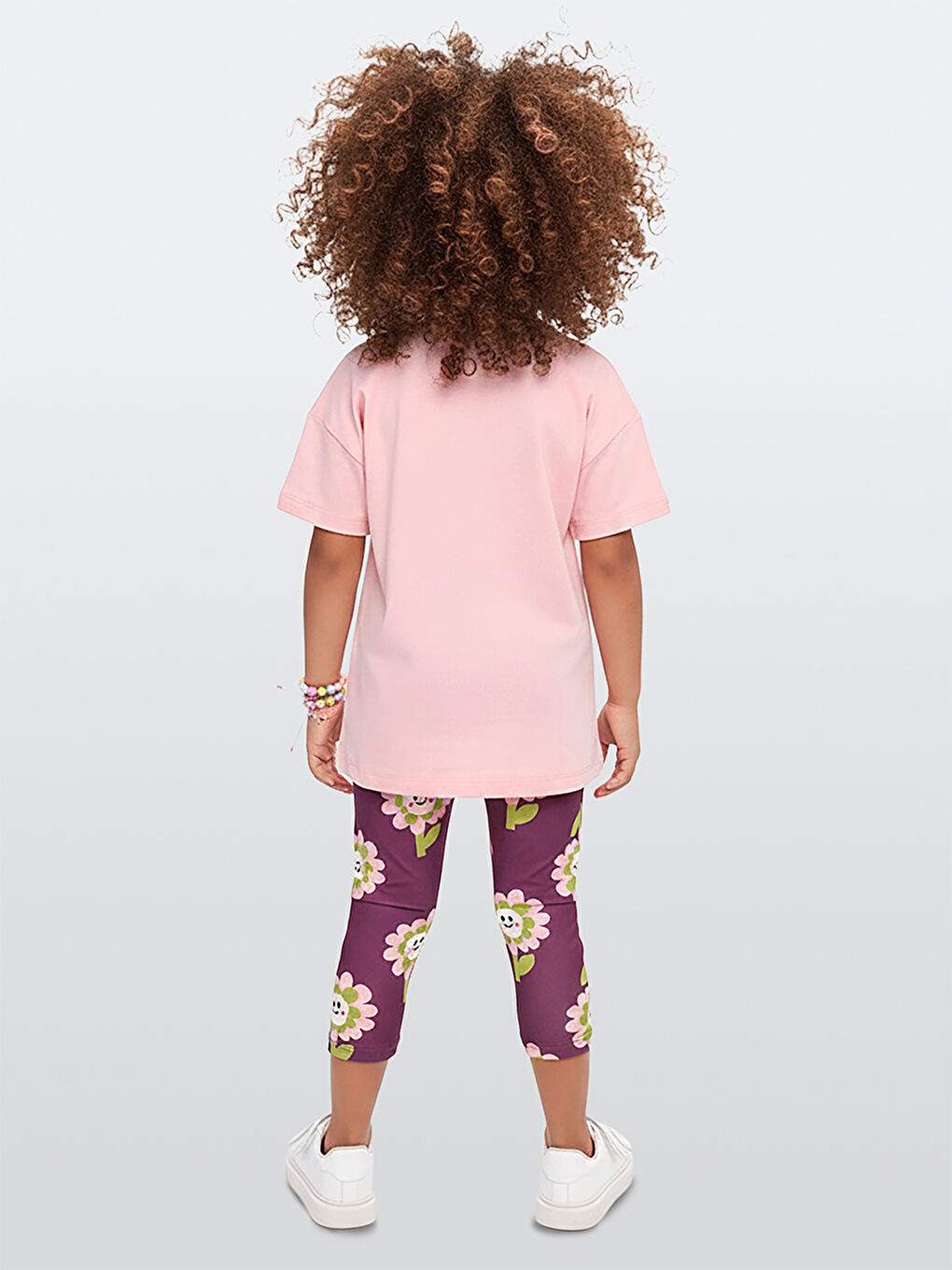 Pembe Çiçekler Kız Çocuk T-shirt Tayt Takım-1