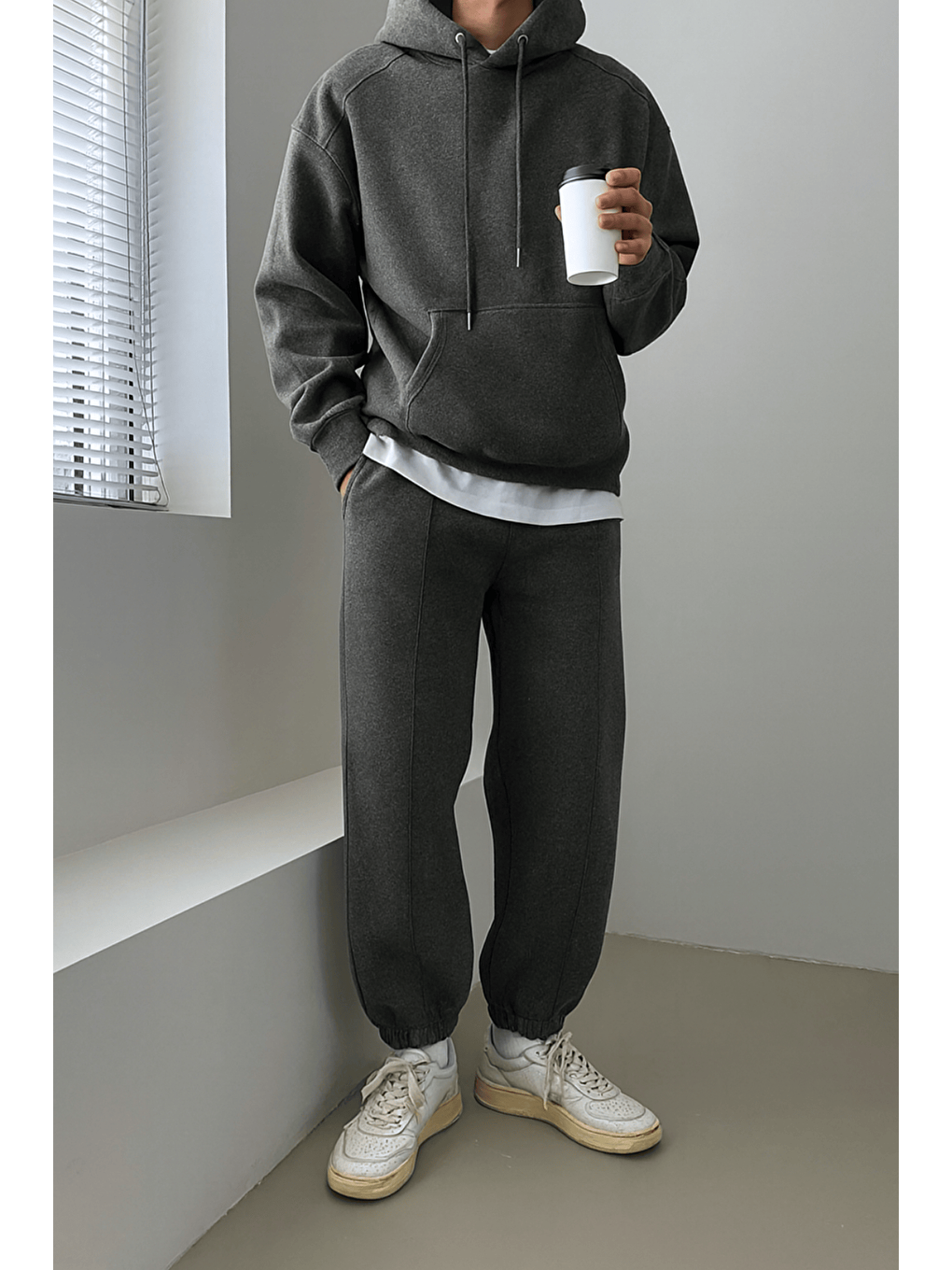 Gri Erkek Eşofman Takımı Şardonlu 3 İplik İçi Polarlı Günlük Eşofman Takımı 3İPLİK-TAKIM-4