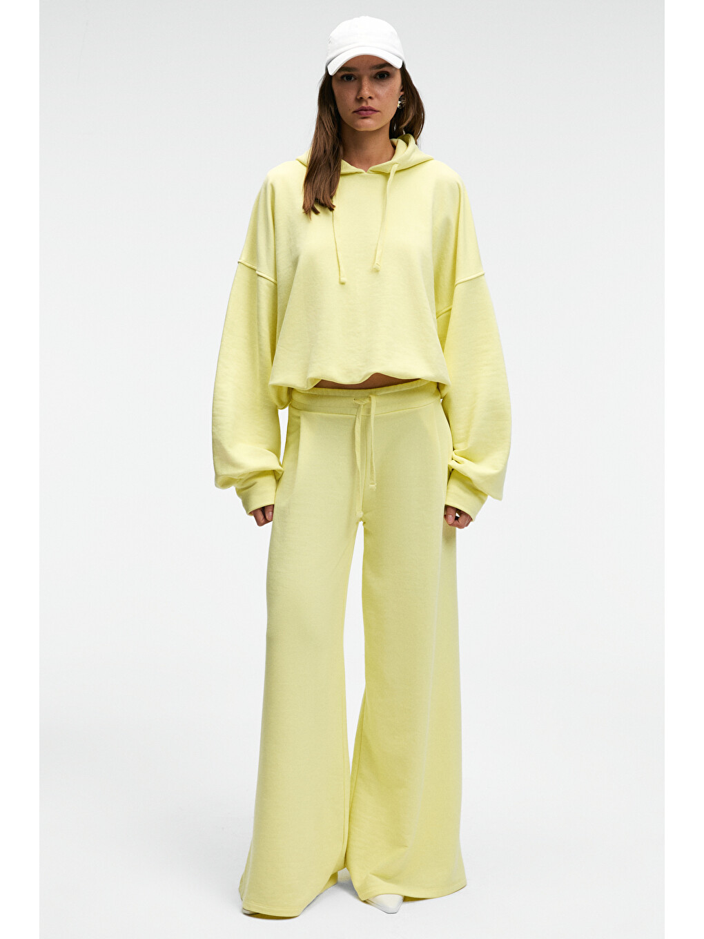Olvera Kadın Kapüşonlu Etek Ucu Balon Oversize Sarı Sweatshirt-3