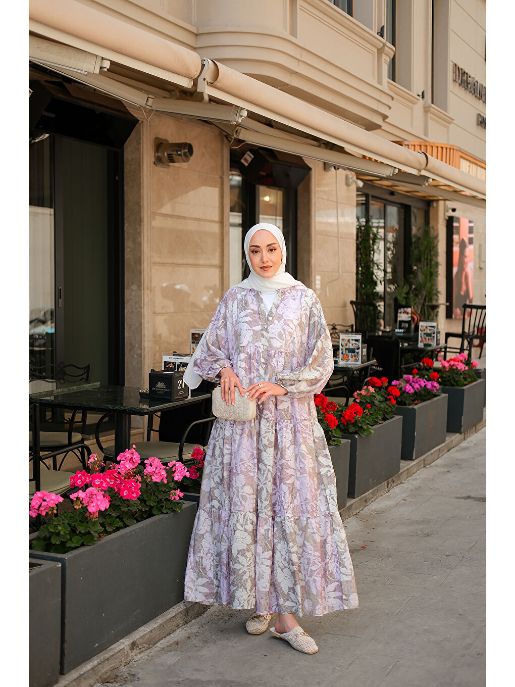 Kadın Pastel Çicekli Elbise Lila-1