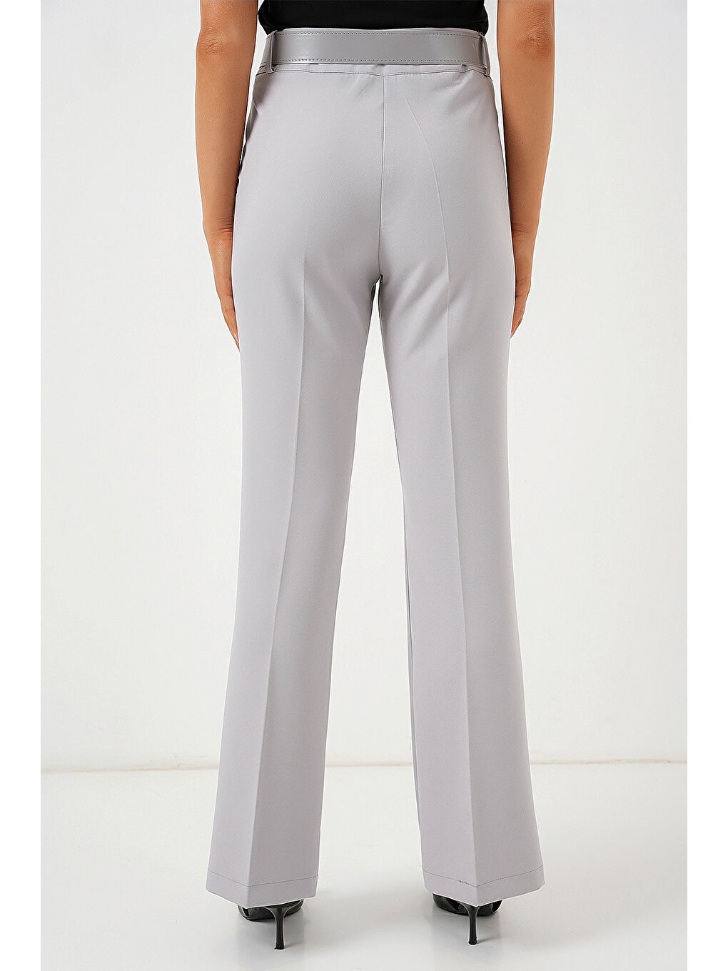 6538 Kemerli İspanyol Paça Pantolon - Gri-5