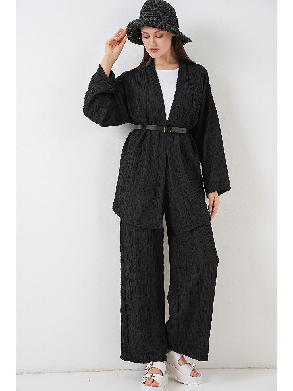 Kadın Kimono Pantolon İkili Takım 30078 - Siyah