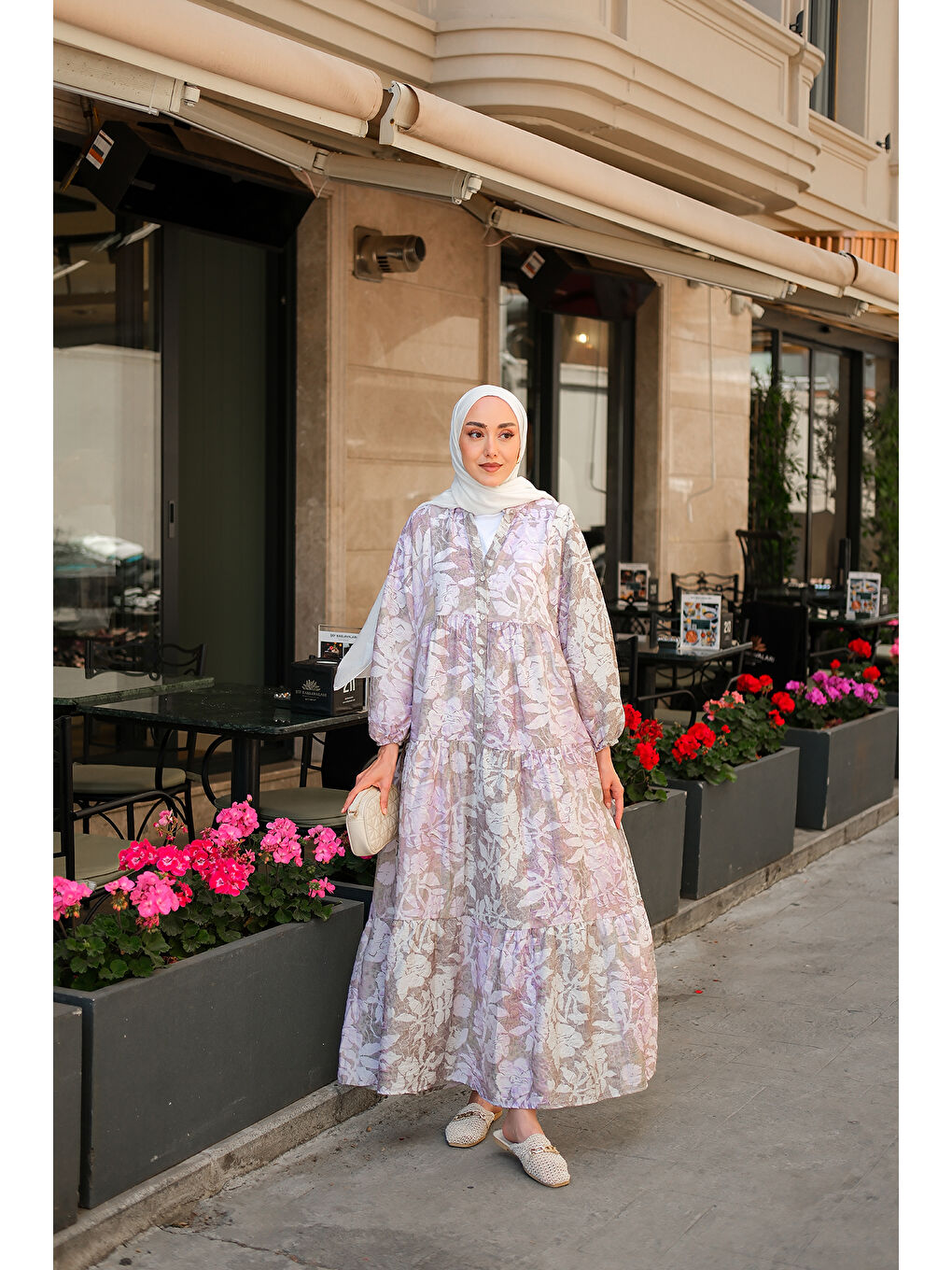 Kadın Pastel Çicekli Elbise Lila-2