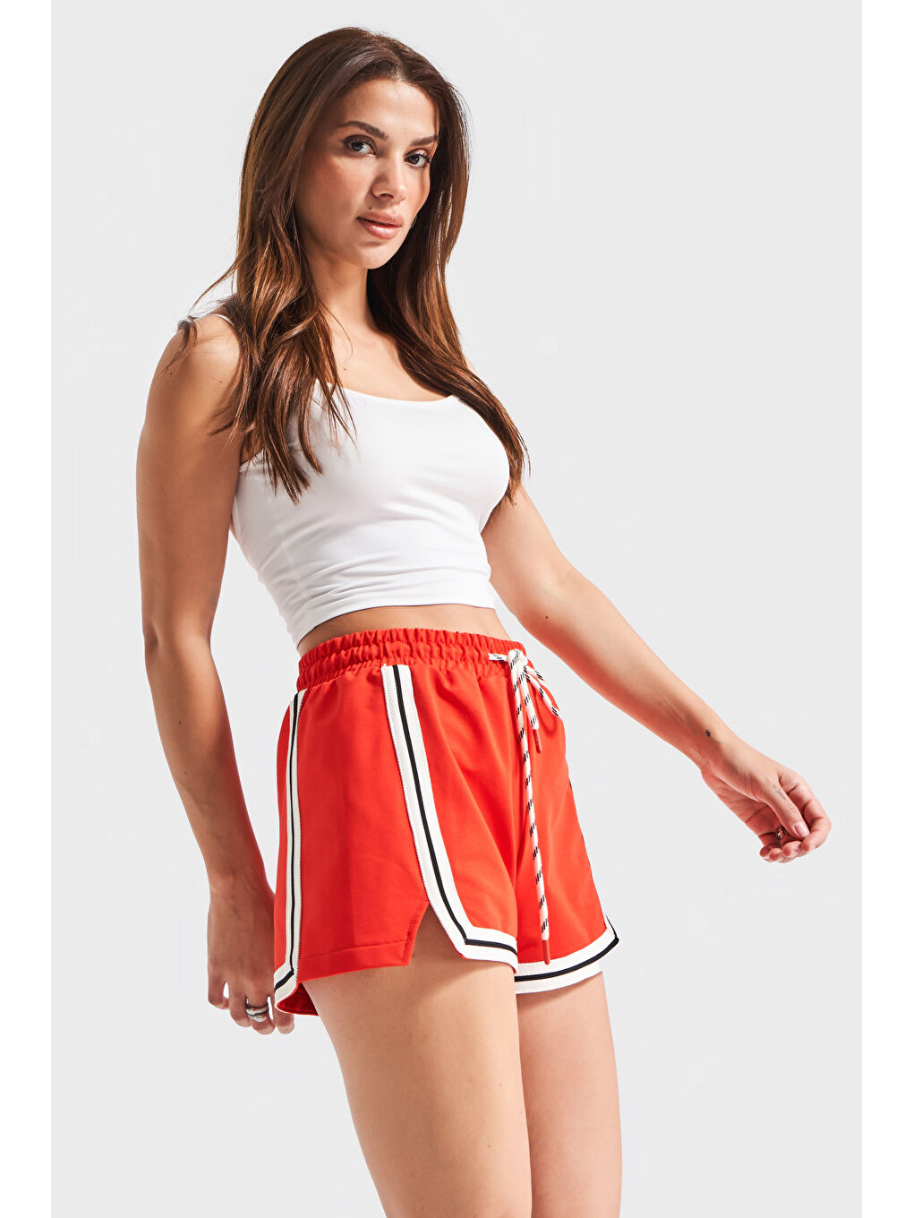 Turuncu Kadın Orange Renk %100 Pamuk Esnek Kumaş Örme Mini Şort