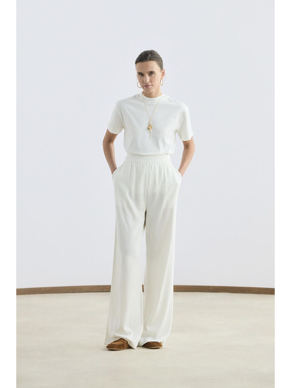 İnce Triko Pantolon Ekru-1
