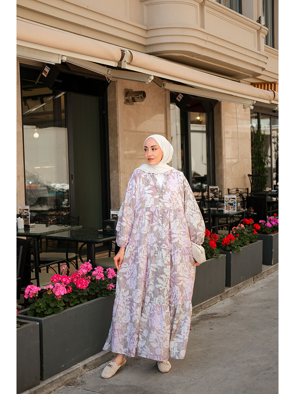 Kadın Pastel Çicekli Elbise Lila-3