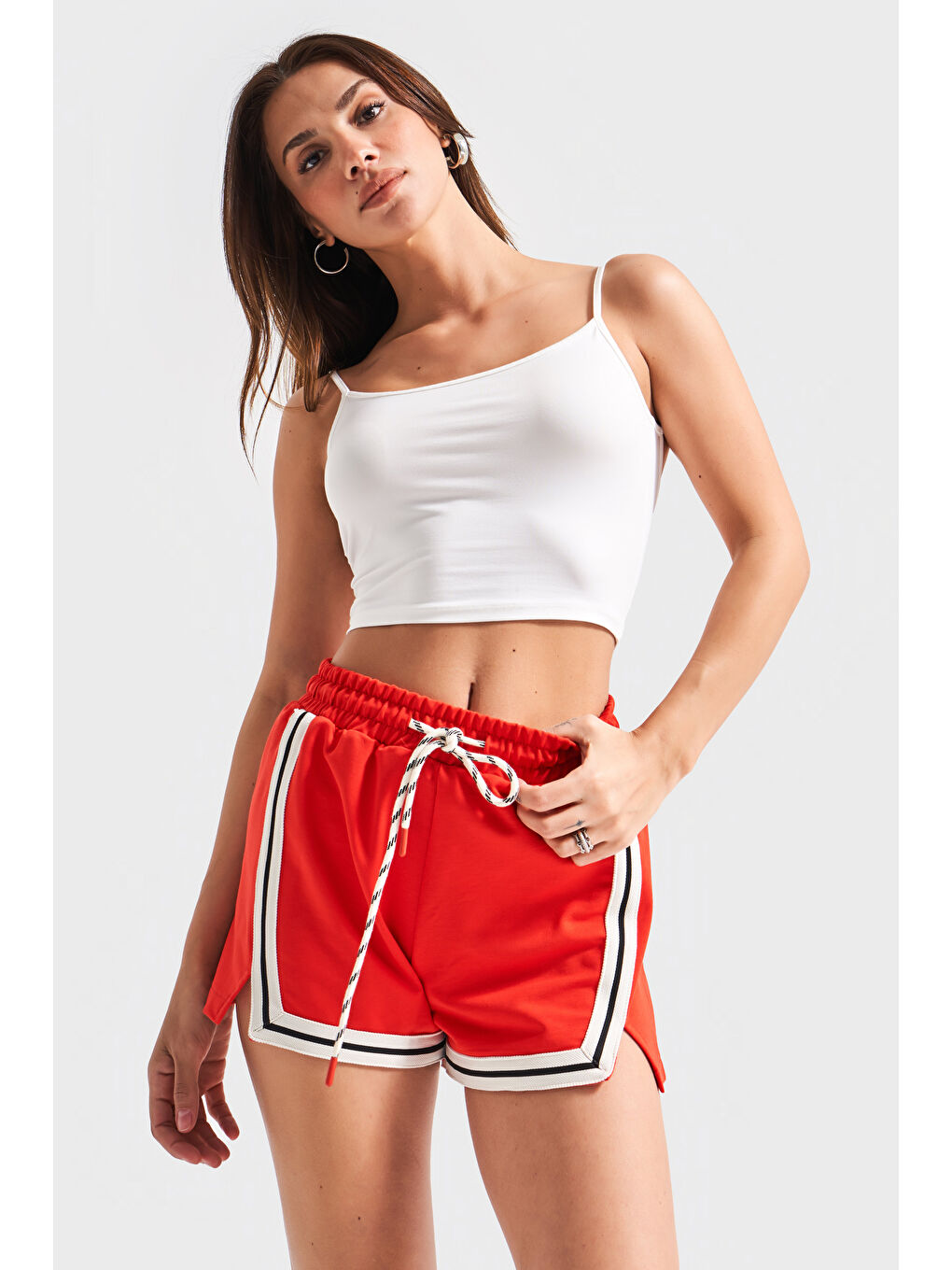 Turuncu Kadın Orange Renk %100 Pamuk Esnek Kumaş Örme Mini Şort-3