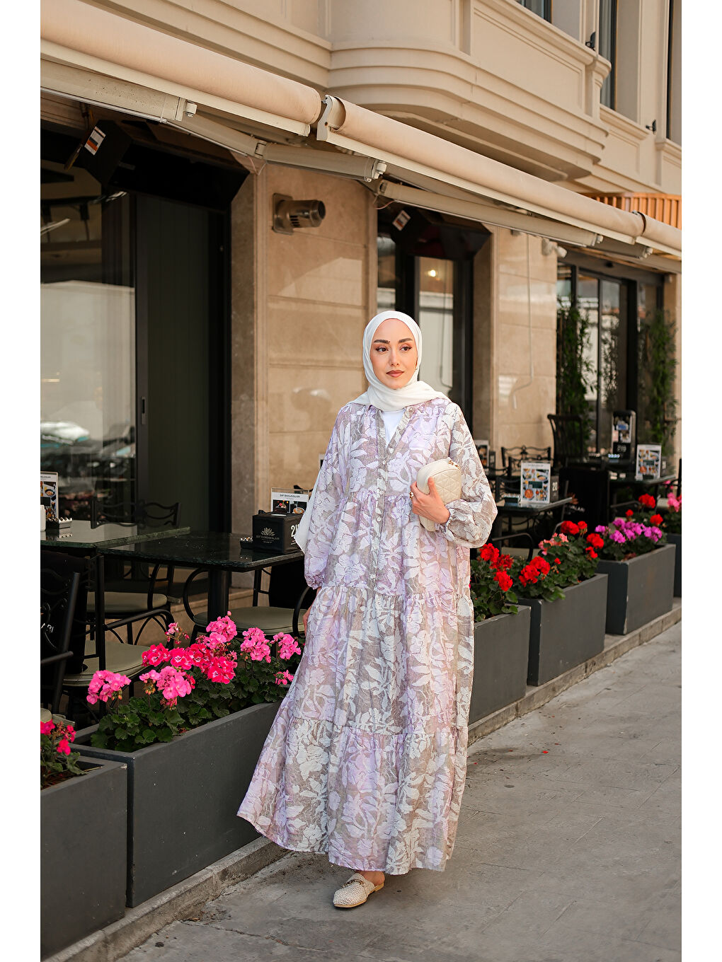 Kadın Pastel Çicekli Elbise Lila-4