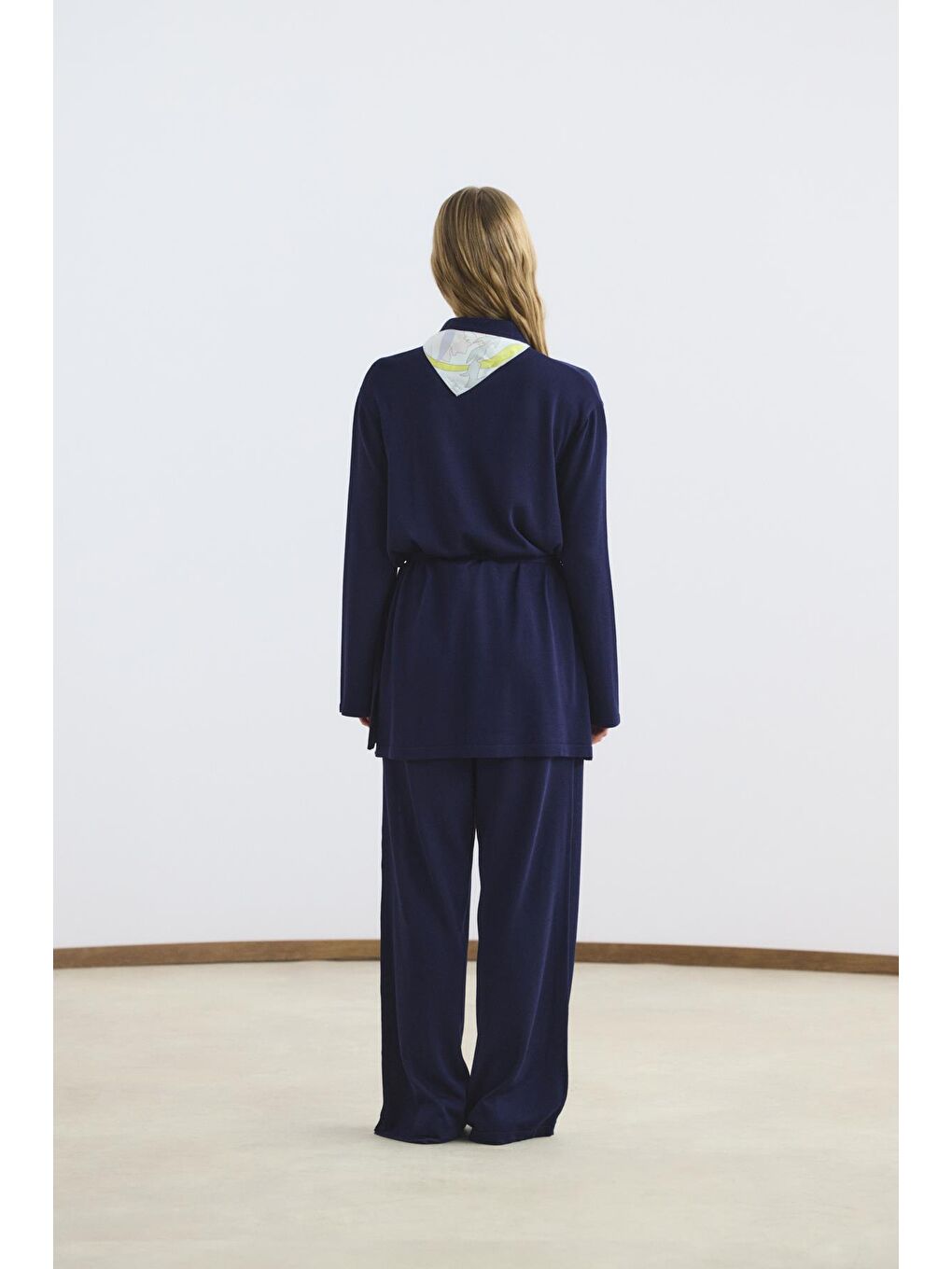 Polo Yaka İnce Triko Tunik Pantolon Takım Lacivert-4