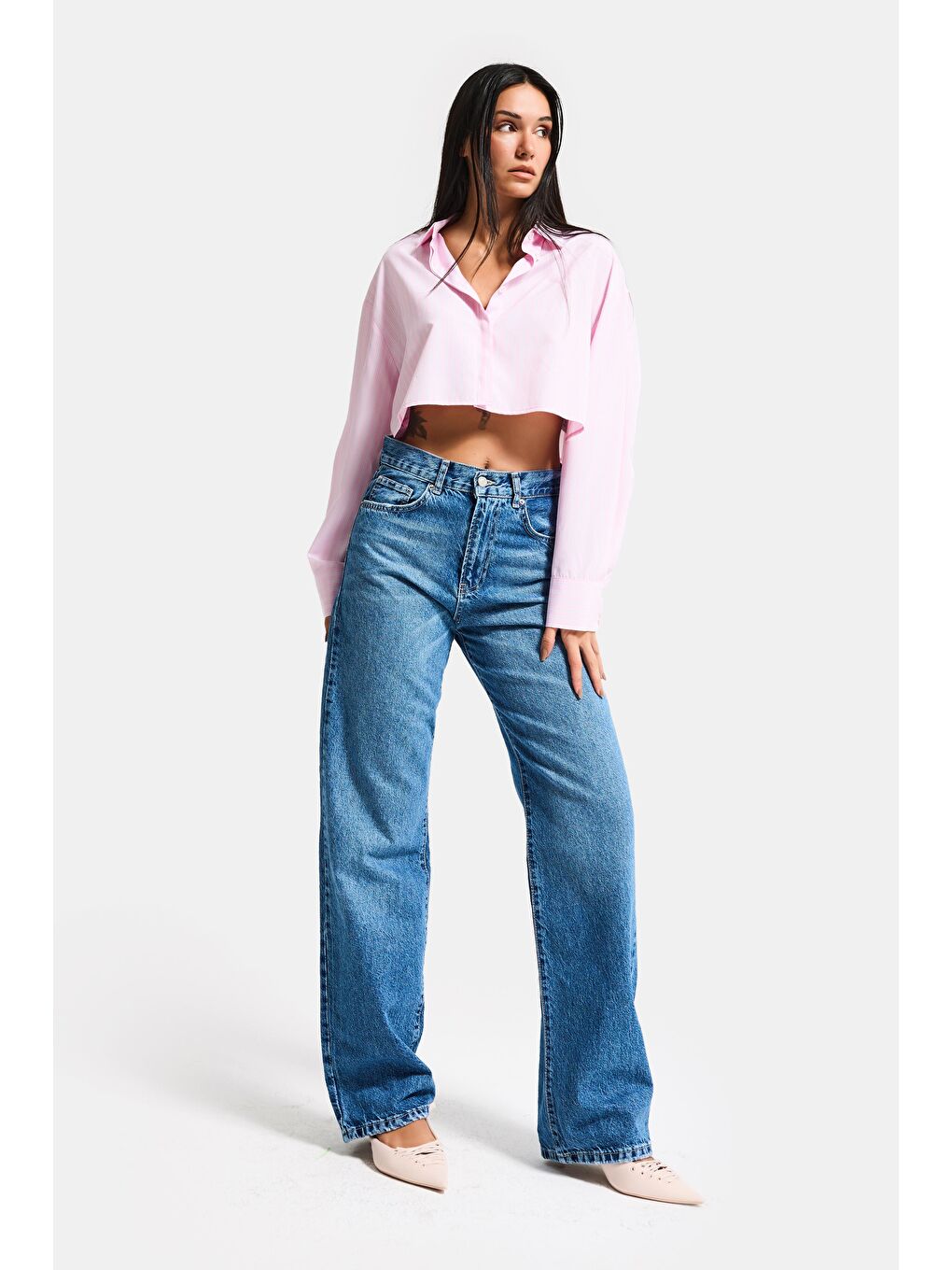 Kadın Mavi Lora 2s6-4 Loose Fit Orta Bel %100 Pamuk Denim Jean-1