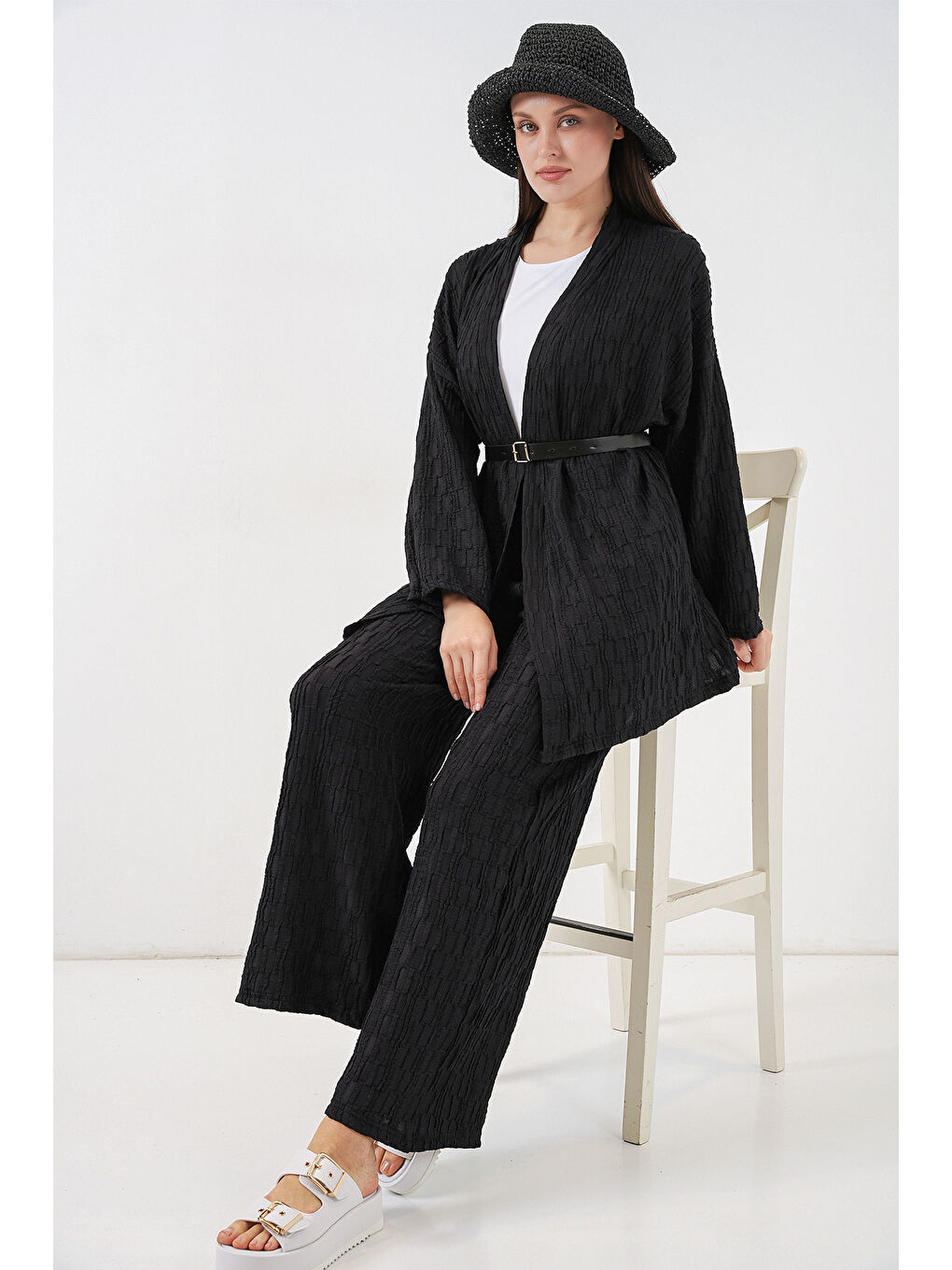 Kadın Kimono Pantolon İkili Takım 30078 - Siyah-1