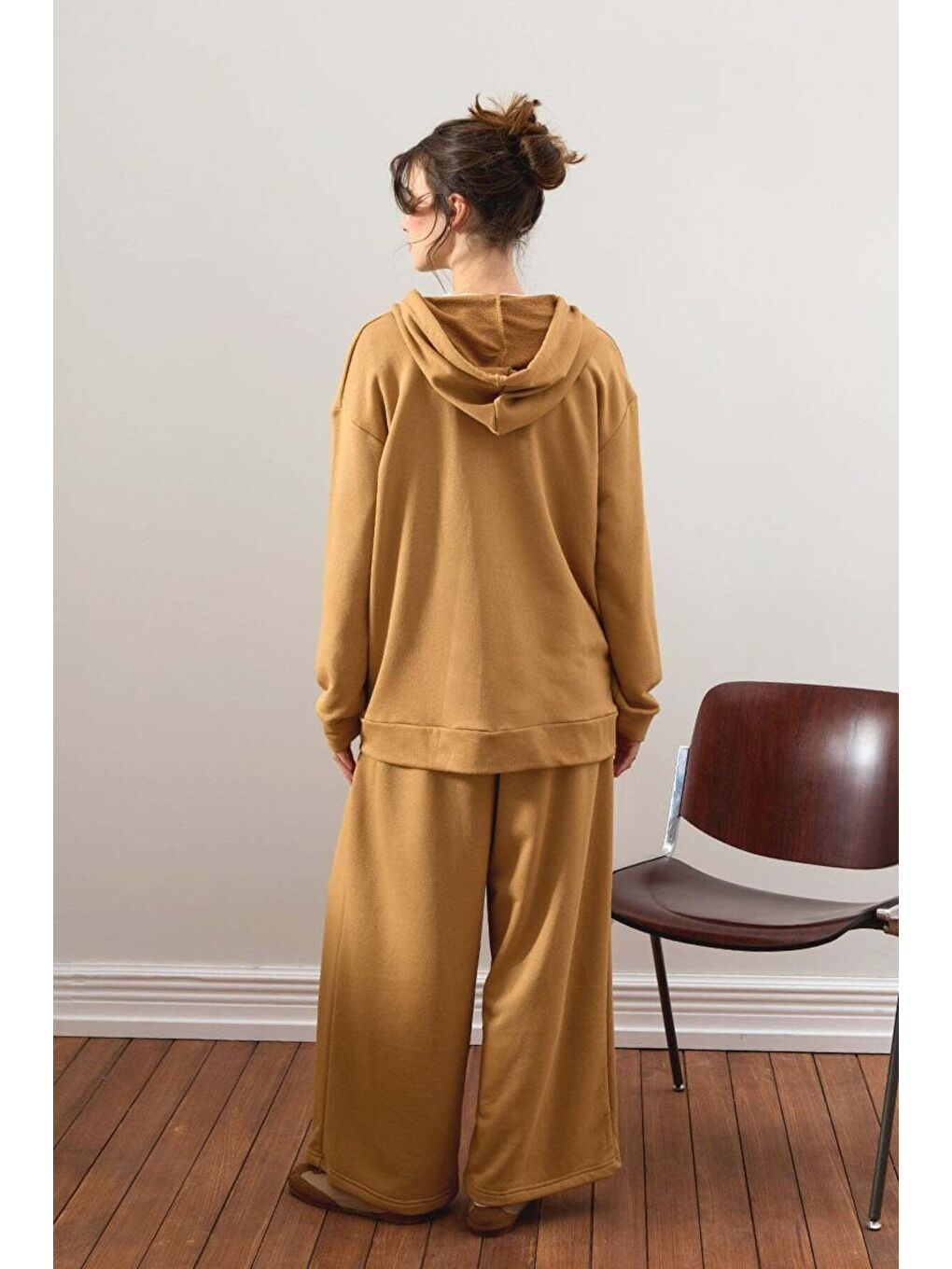 Bej Karamel 3 İplik Uzun Fermuarlı Eşofman Takım-1