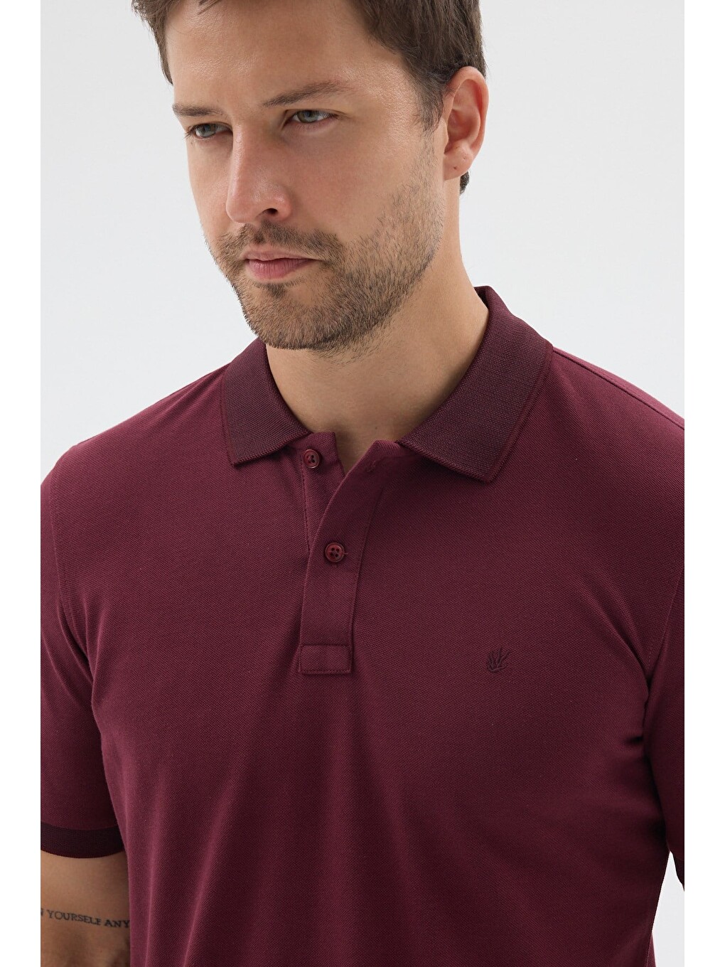 Bordo Polo Yaka Pike Kısa Kol Slim Fit %100 Pamuk Tişört 1011260171-3