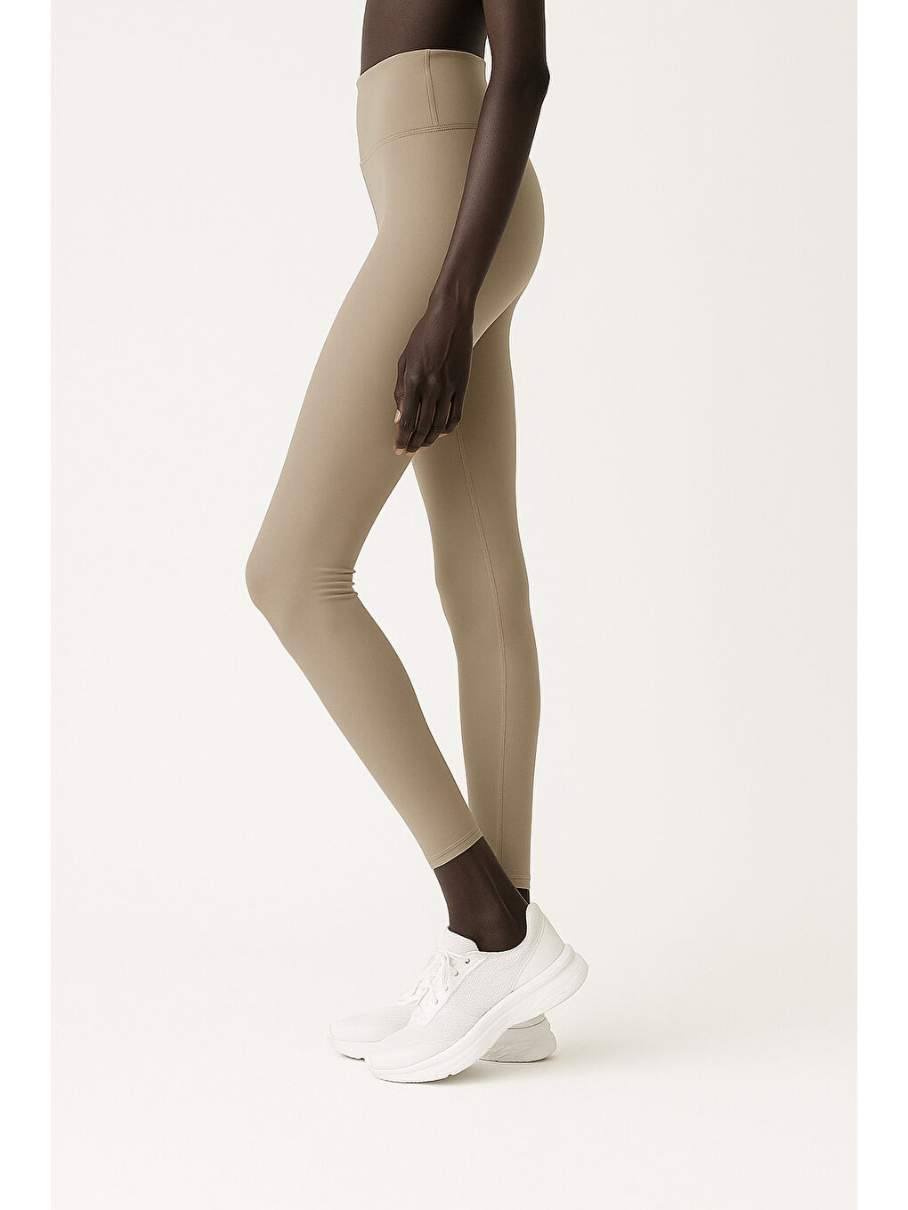 Bej Kadın Yüksek Bel Toparlayıcı Tam Boy Spor Tayt-1